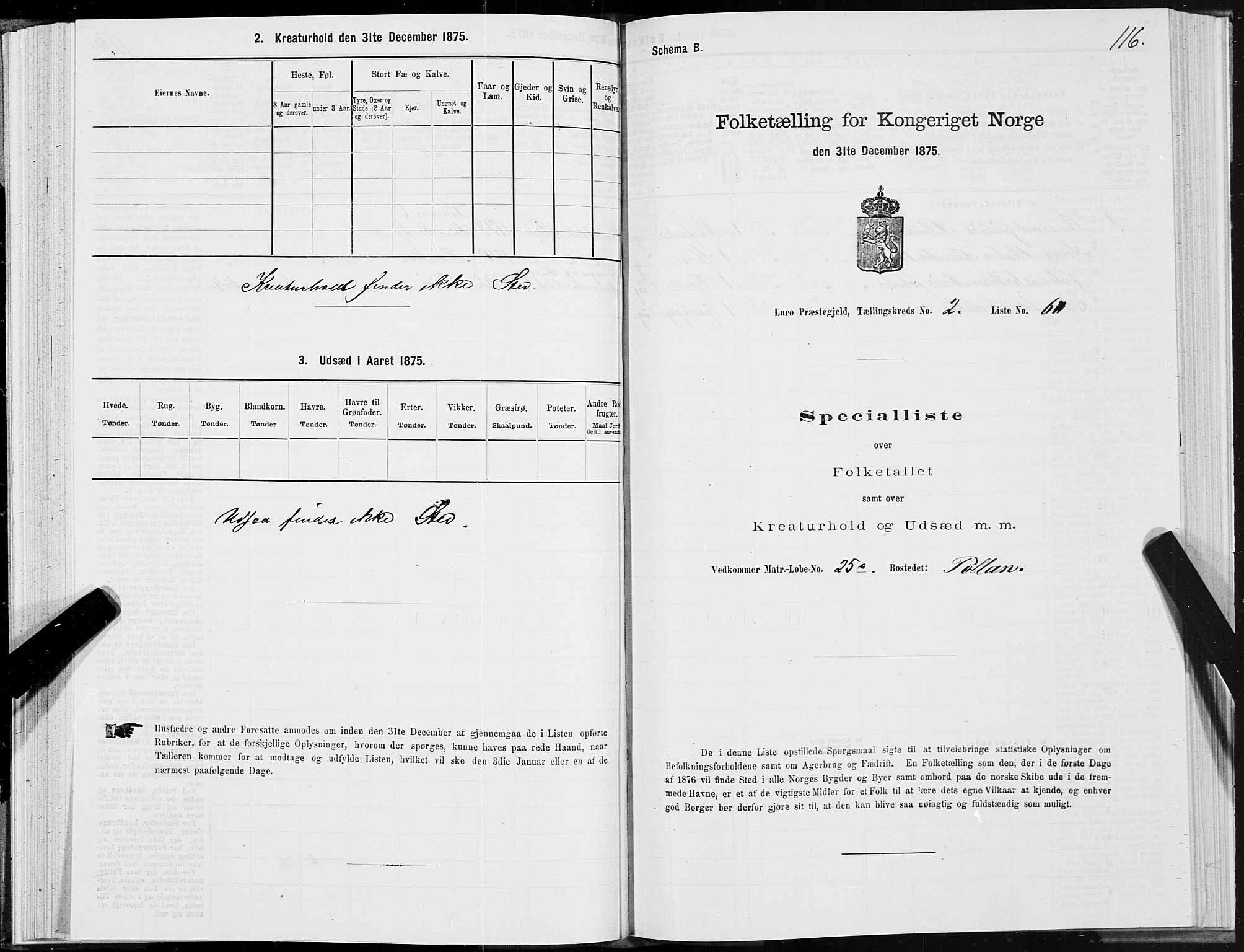SAT, 1875 census for 1834P Lurøy, 1875, p. 2116