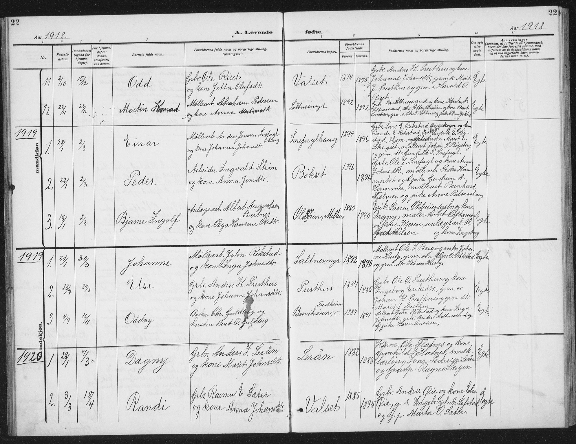 Ministerialprotokoller, klokkerbøker og fødselsregistre - Sør-Trøndelag, SAT/A-1456/666/L0791: Parish register (copy) no. 666C04, 1909-1939, p. 22