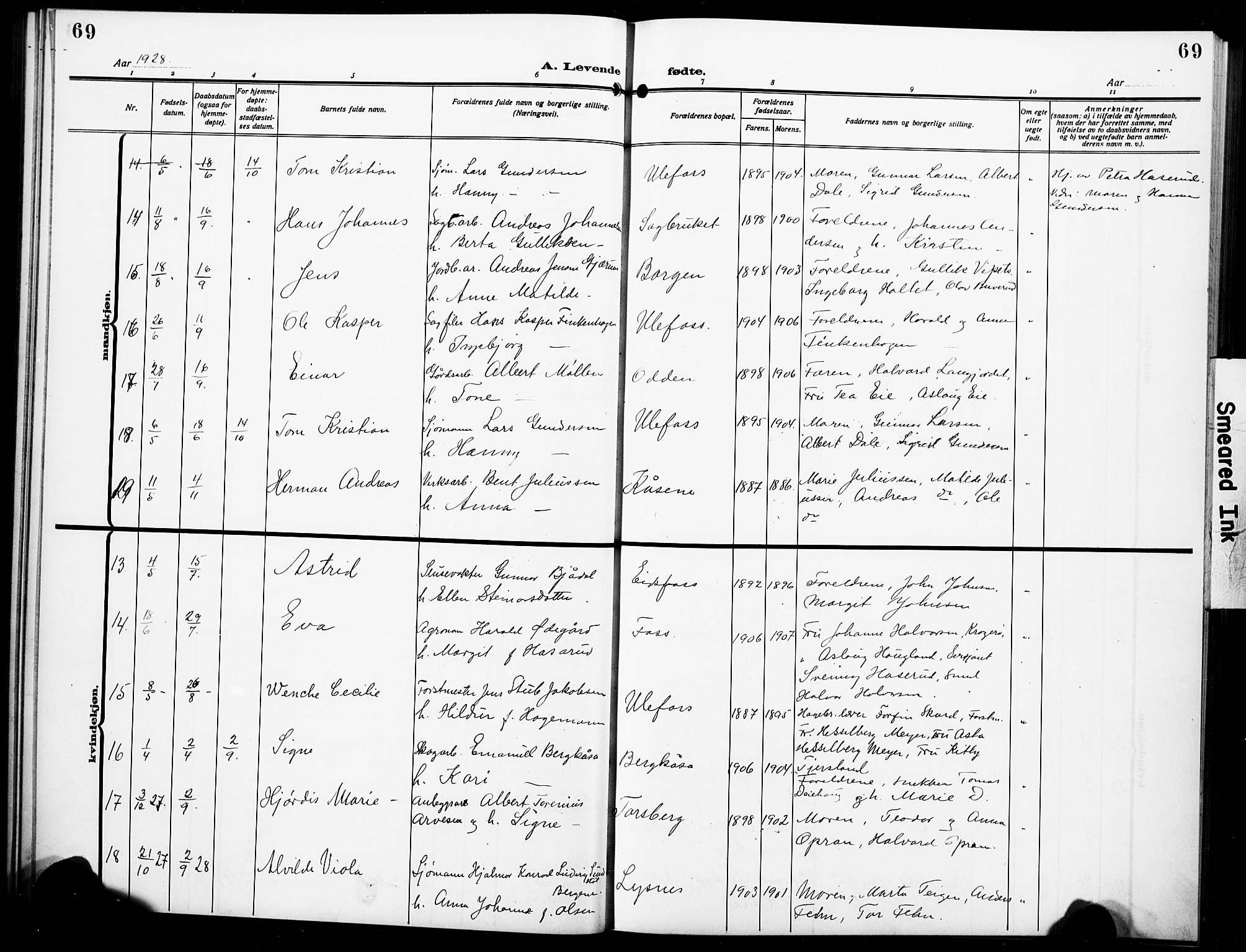 Holla kirkebøker, SAKO/A-272/G/Ga/L0006: Parish register (copy) no. I 6, 1917-1928, p. 69