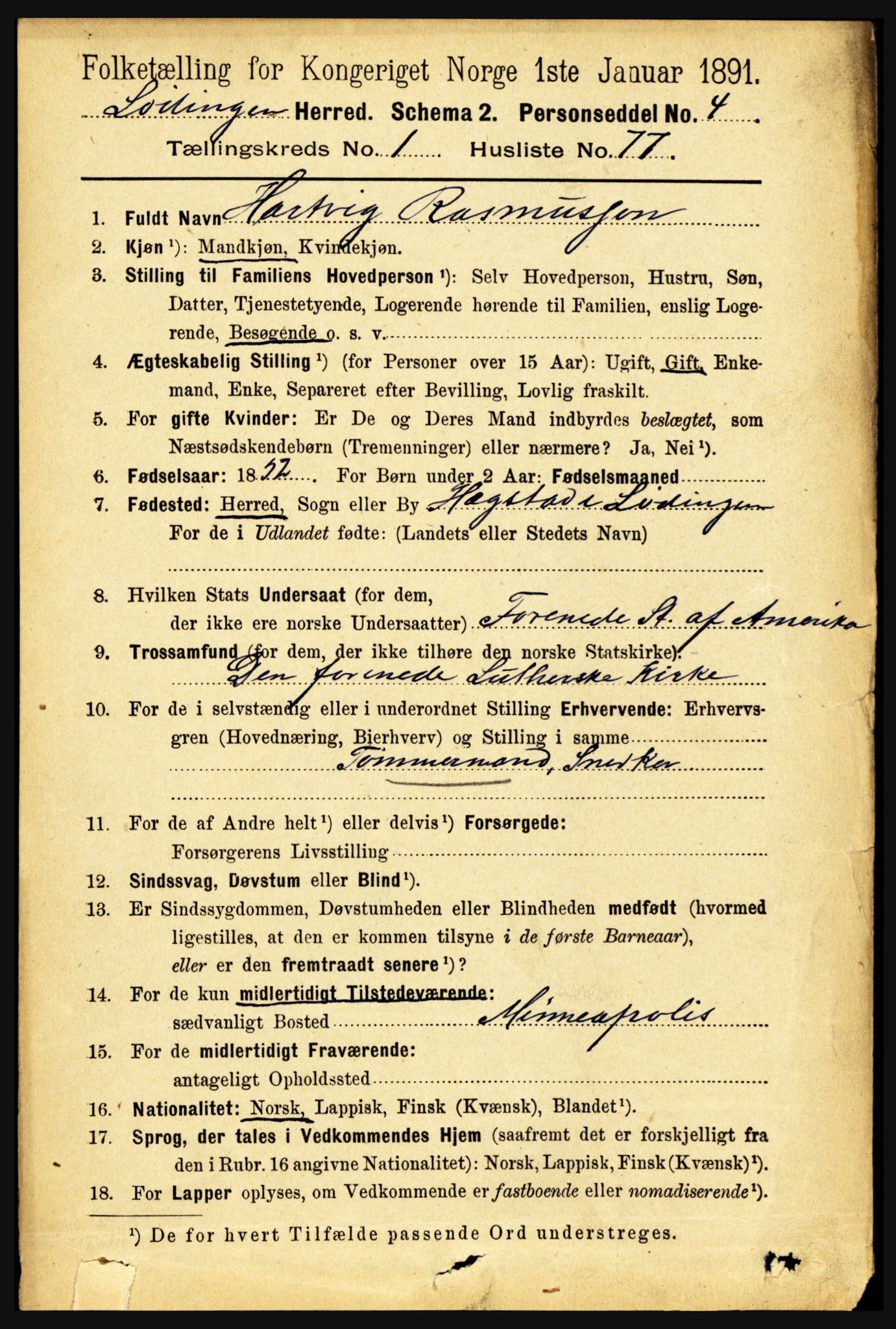 RA, 1891 census for 1851 Lødingen, 1891, p. 644