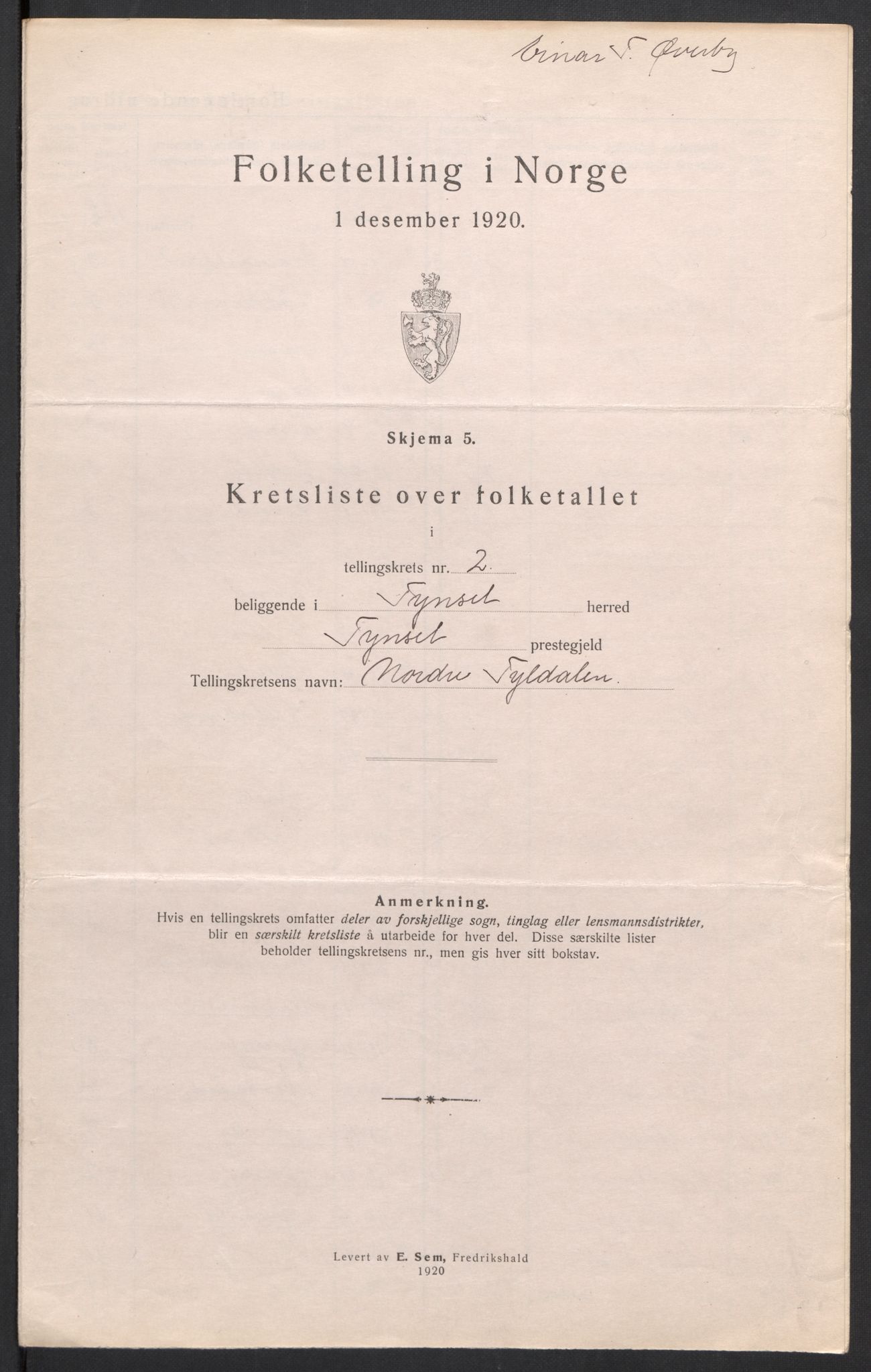 SAH, 1920 census for Tynset, 1920, p. 20