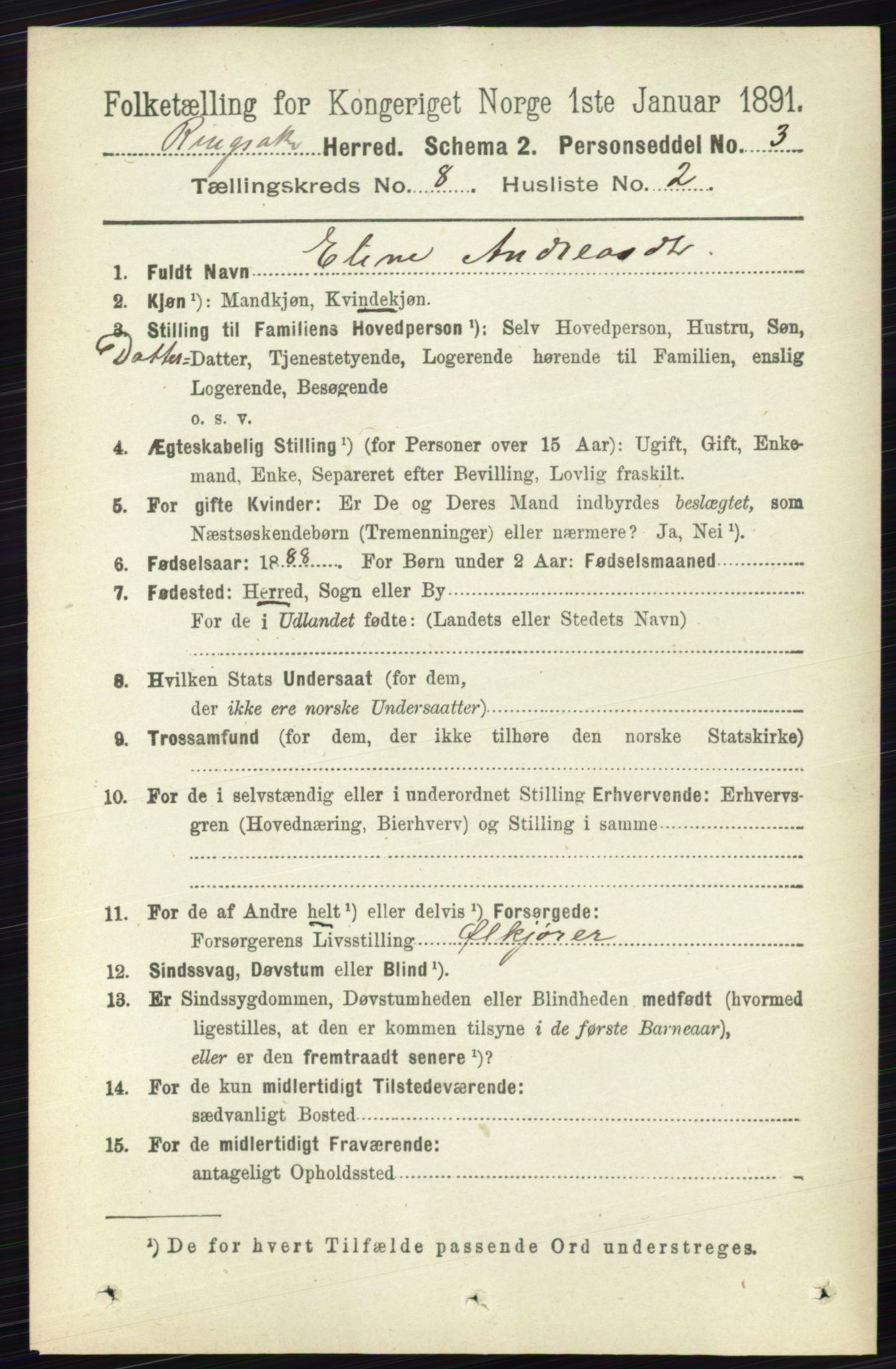 RA, 1891 census for 0412 Ringsaker, 1891, p. 4463