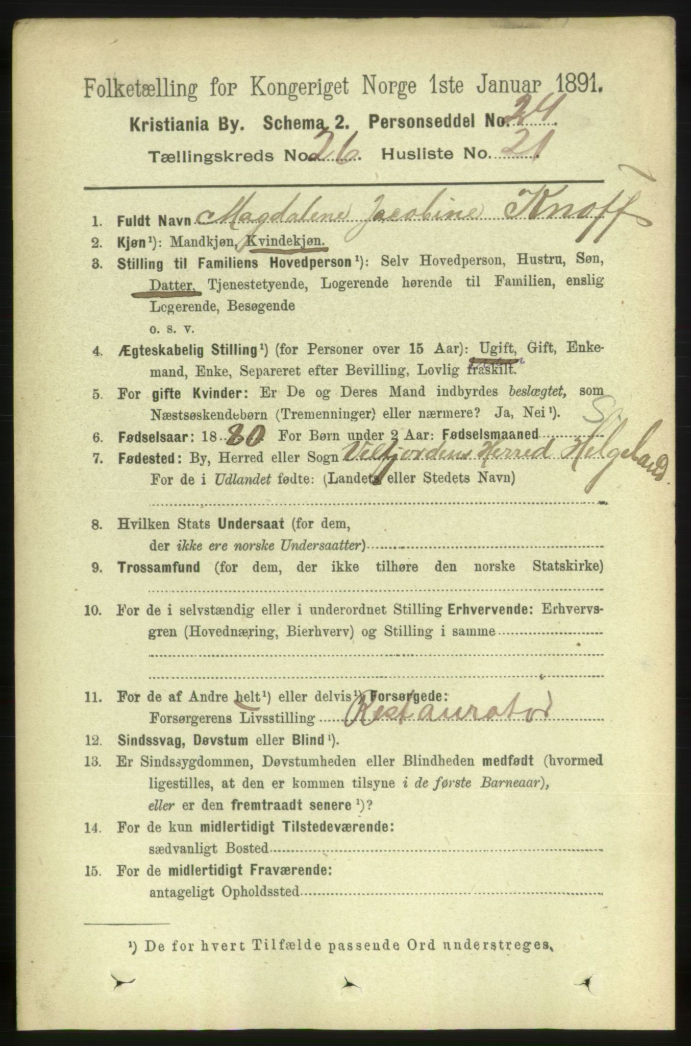 RA, 1891 census for 0301 Kristiania, 1891, p. 13522
