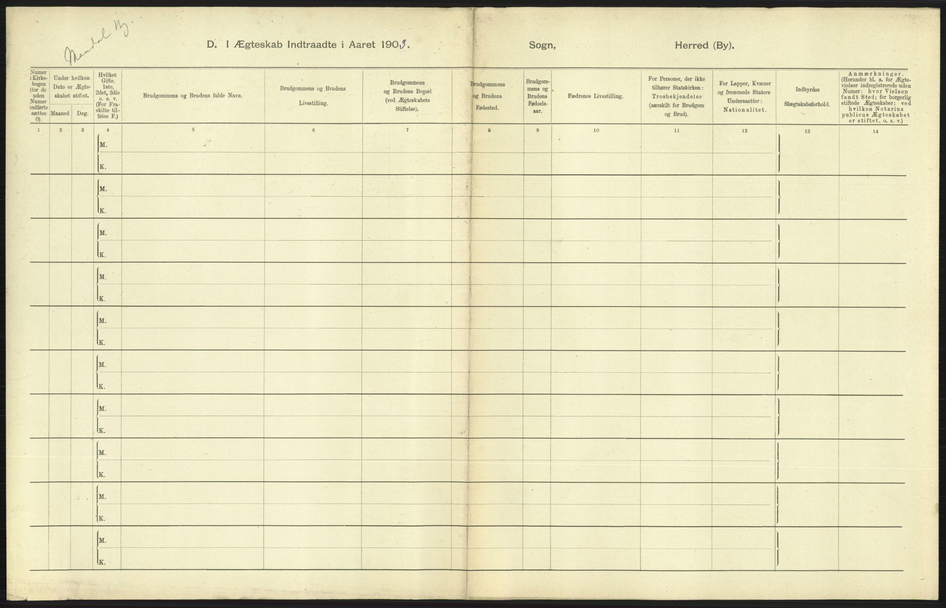 Statistisk sentralbyrå, Sosiodemografiske emner, Befolkning, AV/RA-S-2228/D/Df/Dfa/Dfaa/L0011: Lister og Mandal amt: Fødte, gifte, døde, 1903, p. 357