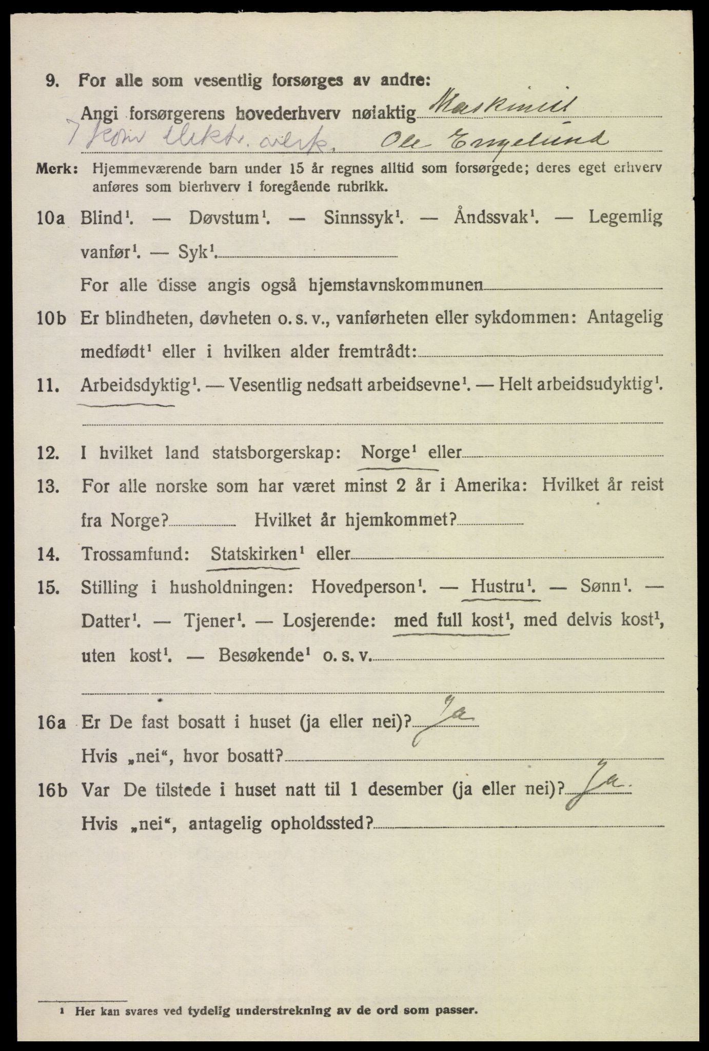 SAH, 1920 census for Vestre Toten, 1920, p. 7285