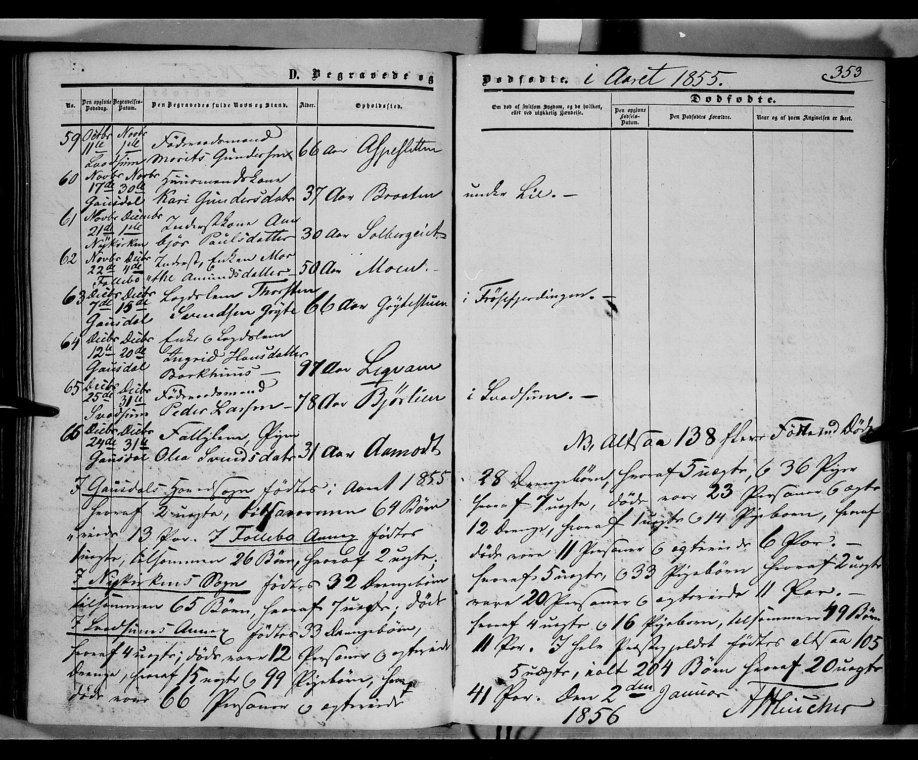 Gausdal prestekontor, SAH/PREST-090/H/Ha/Haa/L0008: Parish register (official) no. 8, 1850-1861, p. 353