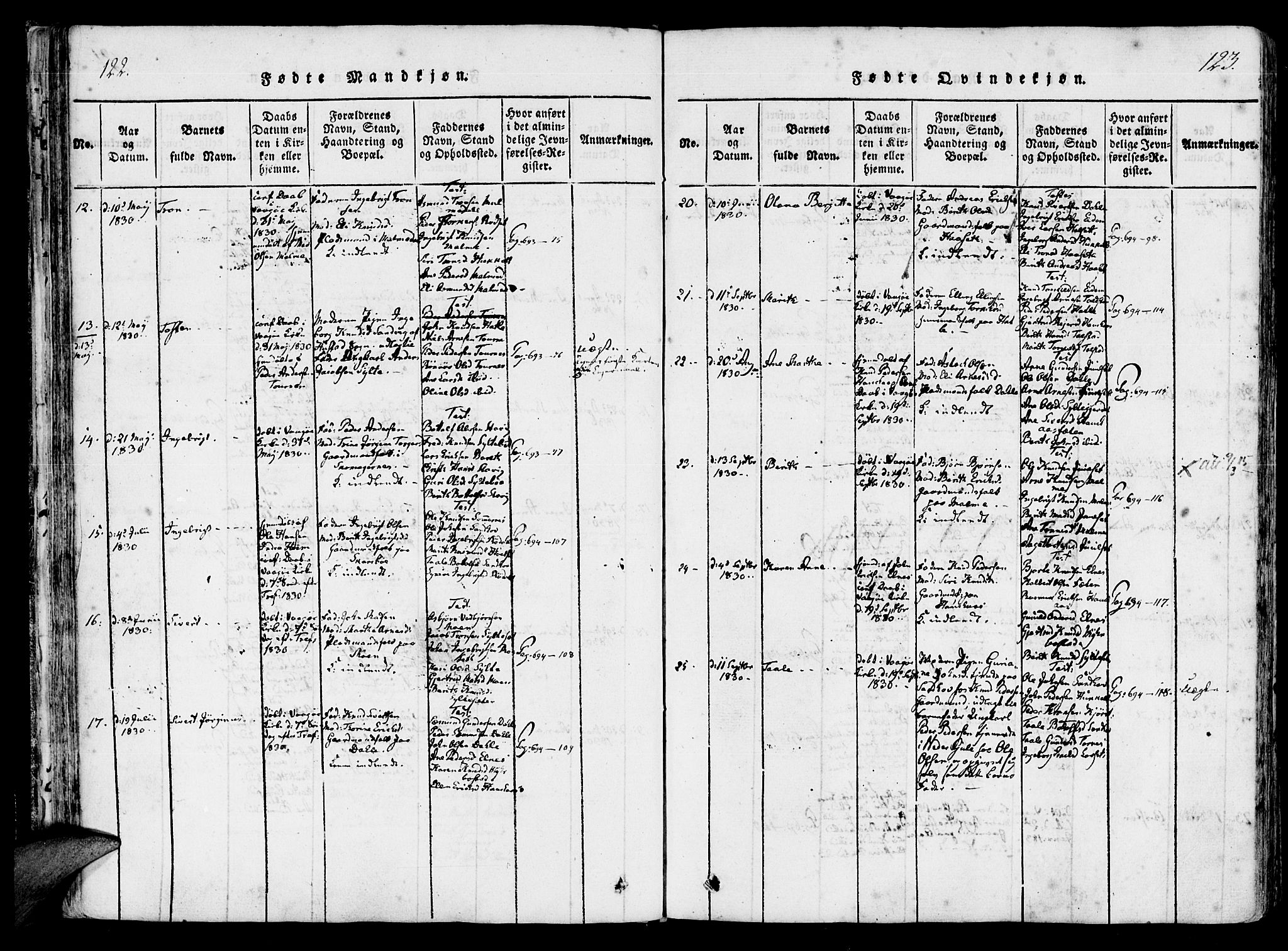 Ministerialprotokoller, klokkerbøker og fødselsregistre - Møre og Romsdal, AV/SAT-A-1454/565/L0747: Parish register (official) no. 565A01, 1817-1844, p. 122-123