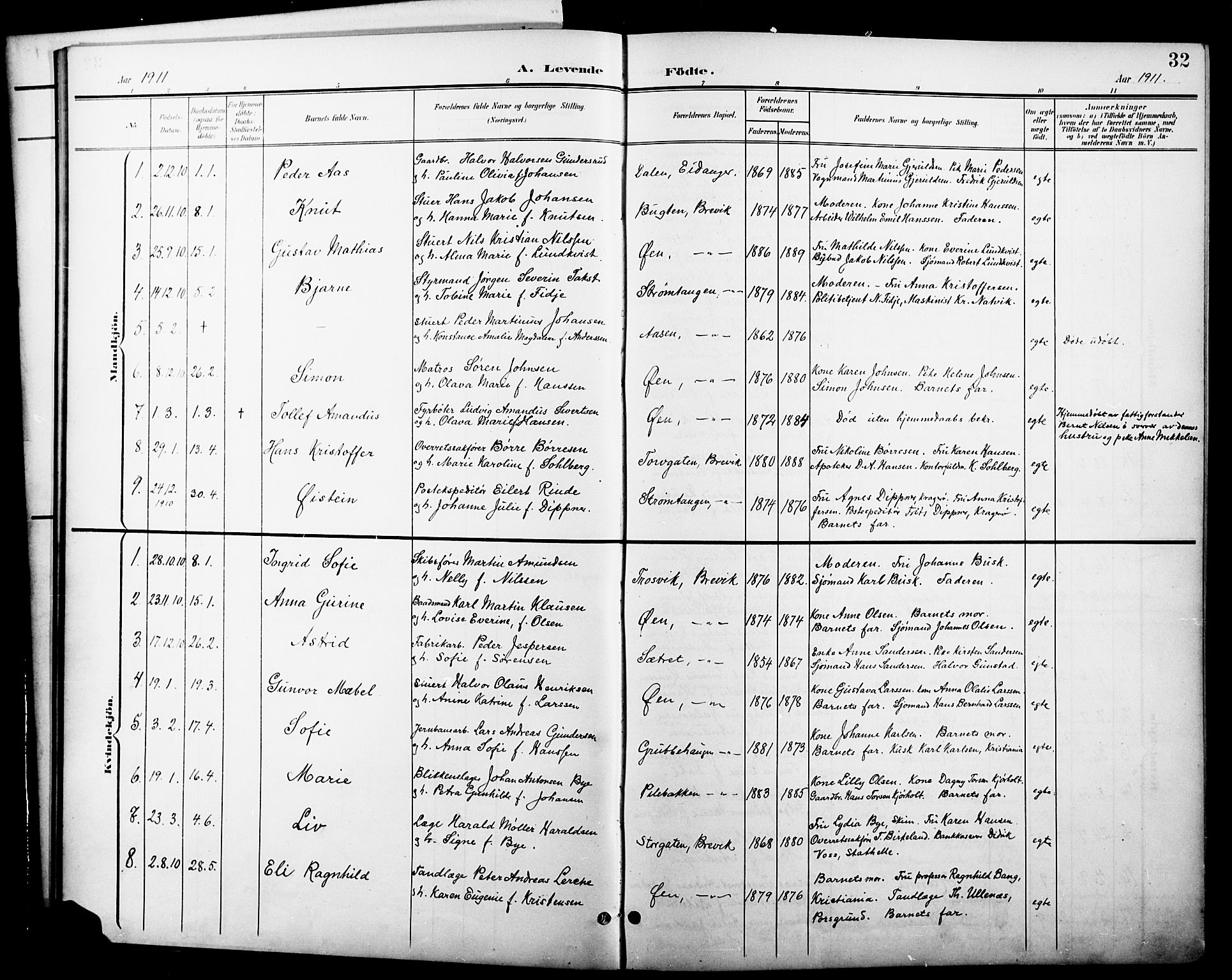 Brevik kirkebøker, SAKO/A-255/G/Ga/L0005: Parish register (copy) no. 5, 1901-1924, p. 32
