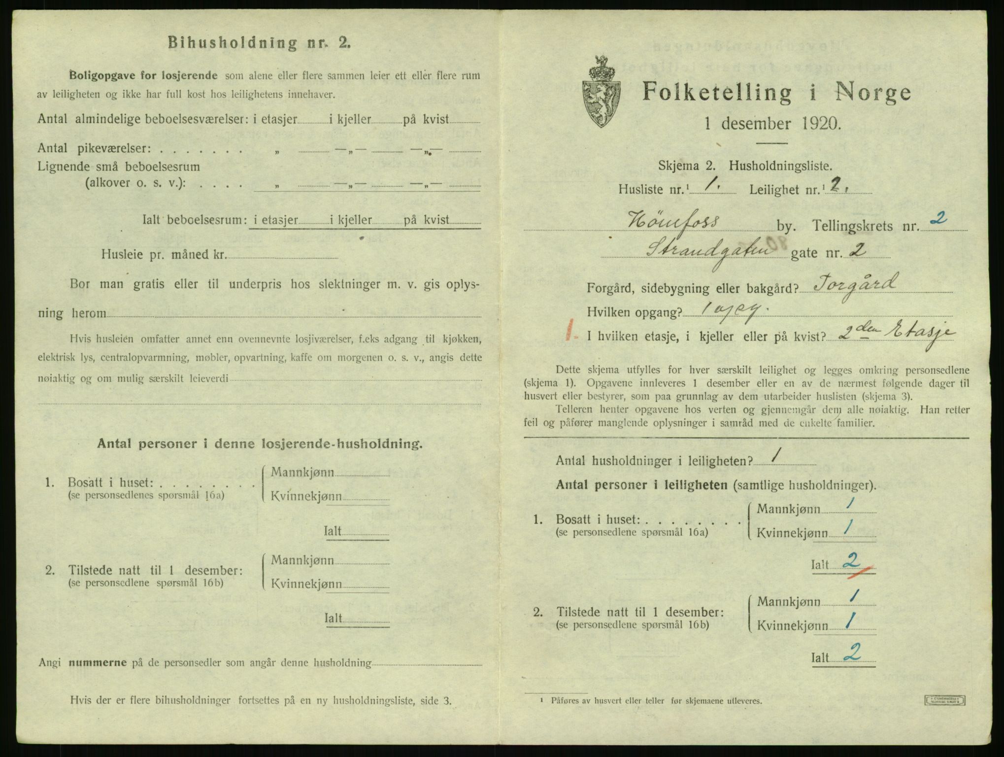 SAKO, 1920 census for Hønefoss, 1920, p. 1154