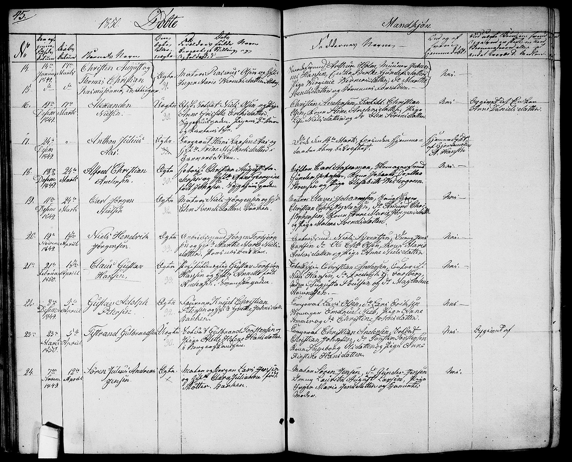 Halden prestekontor Kirkebøker, SAO/A-10909/G/Ga/L0004: Parish register (copy) no. 4, 1845-1854, p. 45