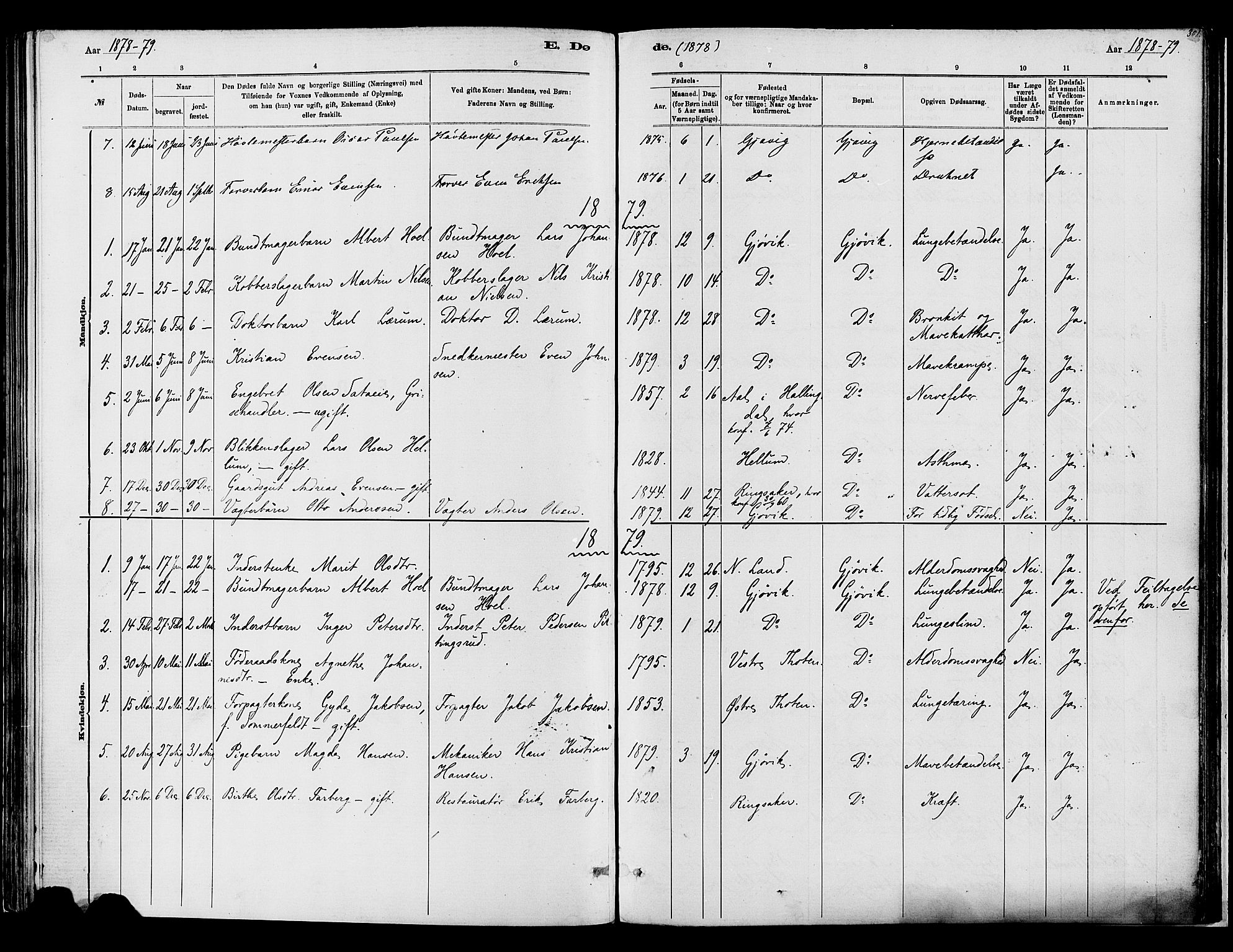 Vardal prestekontor, SAH/PREST-100/H/Ha/Haa/L0008: Parish register (official) no. 8, 1878-1890, p. 301