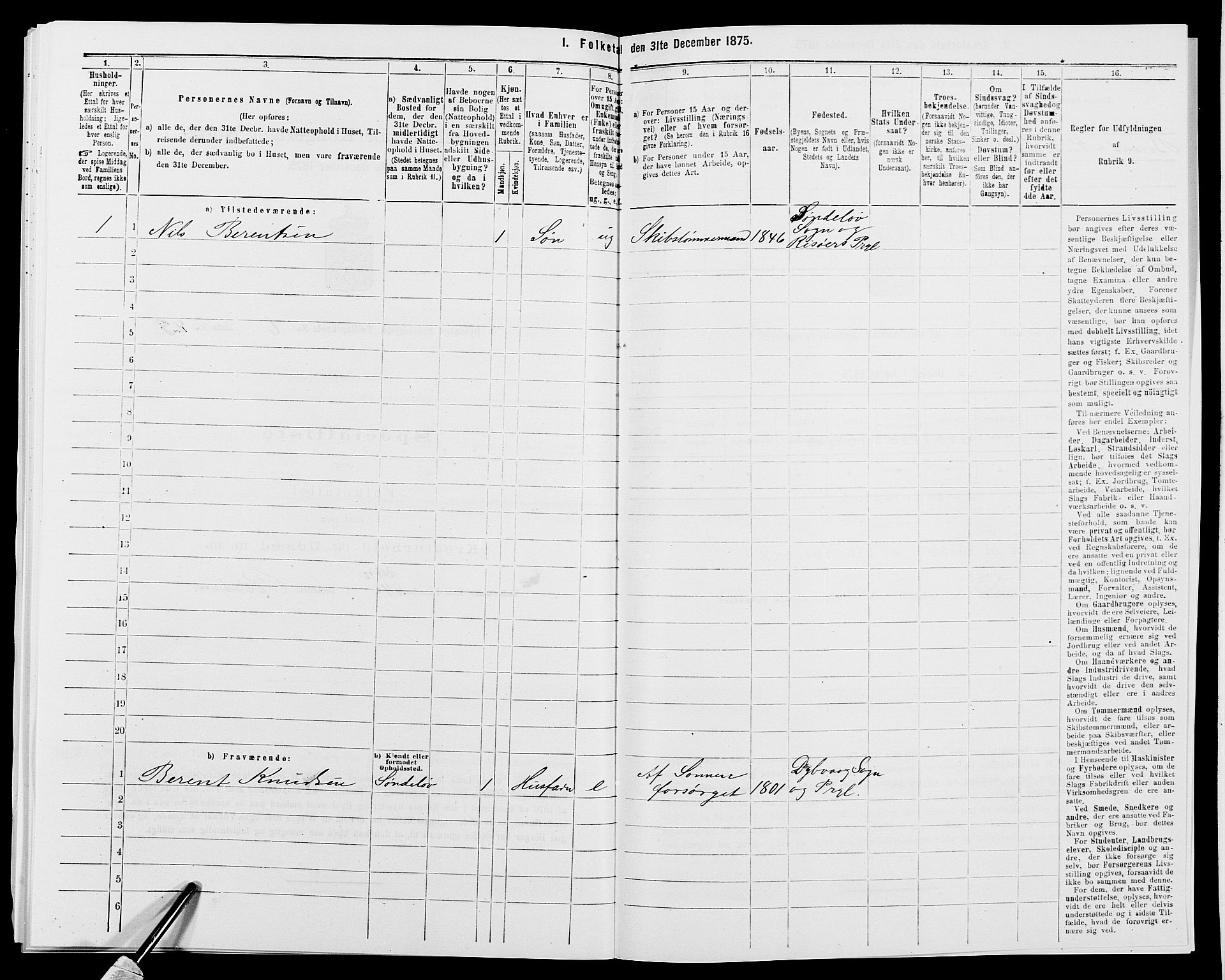 SAK, 1875 census for 0915P Dypvåg, 1875, p. 807