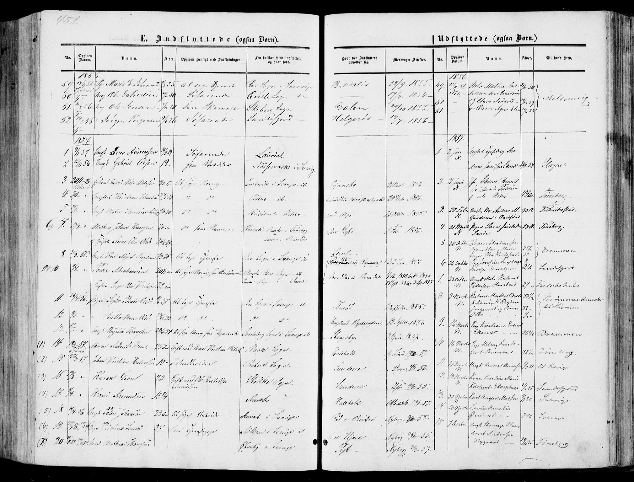 Nøtterøy kirkebøker, AV/SAKO-A-354/F/Fa/L0006: Parish register (official) no. I 6, 1852-1864, p. 451