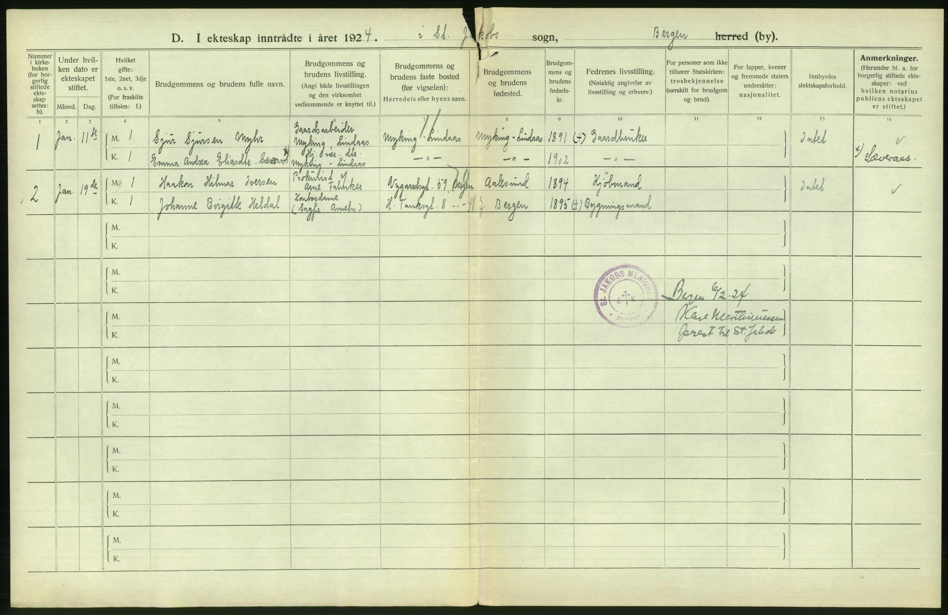 Statistisk sentralbyrå, Sosiodemografiske emner, Befolkning, AV/RA-S-2228/D/Df/Dfc/Dfcd/L0028: Bergen: Gifte, døde., 1924, p. 284