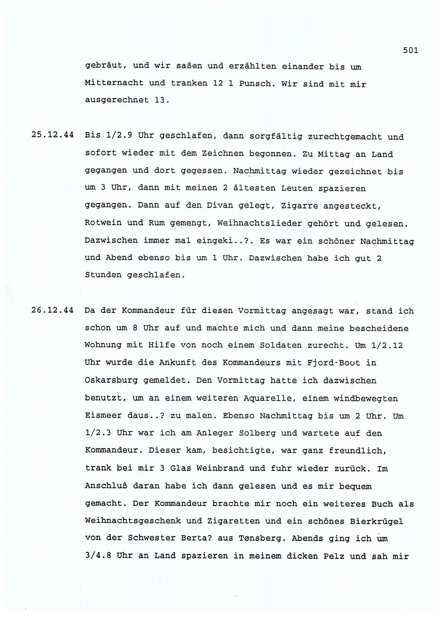 Dagbokopptegnelser av en tysk marineoffiser stasjonert i Norge , FMFB/A-1160/F/L0001: Dagbokopptegnelser av en tysk marineoffiser stasjonert i Norge, 1941-1944, p. 501