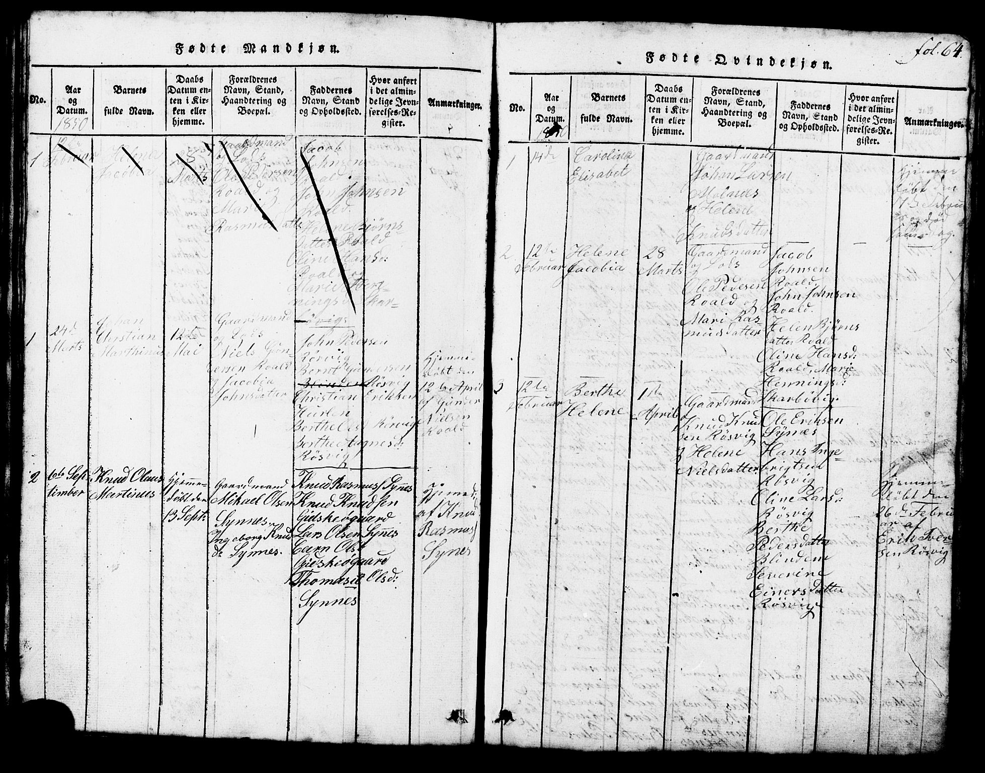 Ministerialprotokoller, klokkerbøker og fødselsregistre - Møre og Romsdal, AV/SAT-A-1454/537/L0520: Parish register (copy) no. 537C01, 1819-1868, p. 64