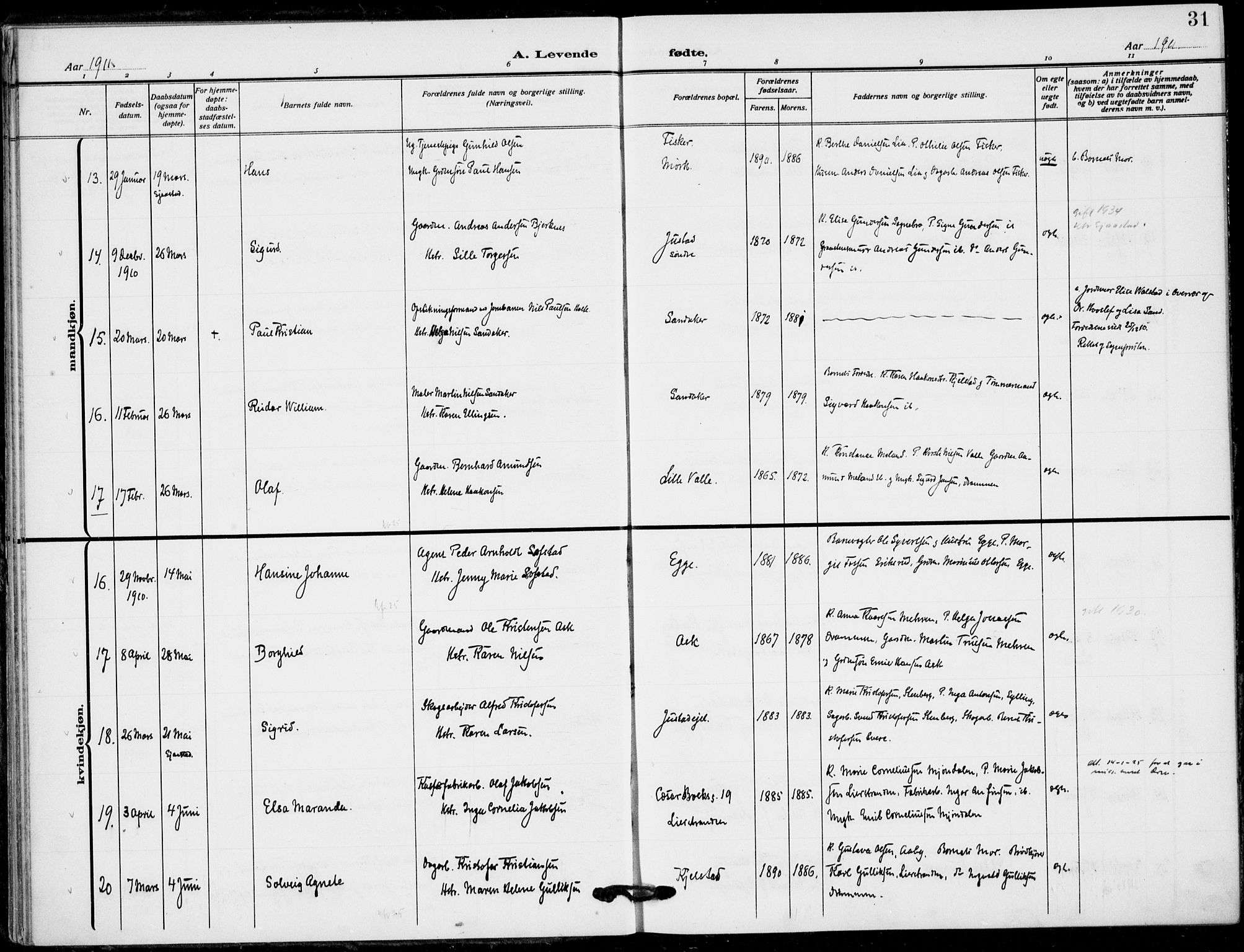 Lier kirkebøker, AV/SAKO-A-230/F/Fa/L0018: Parish register (official) no. I 18, 1909-1917, p. 31