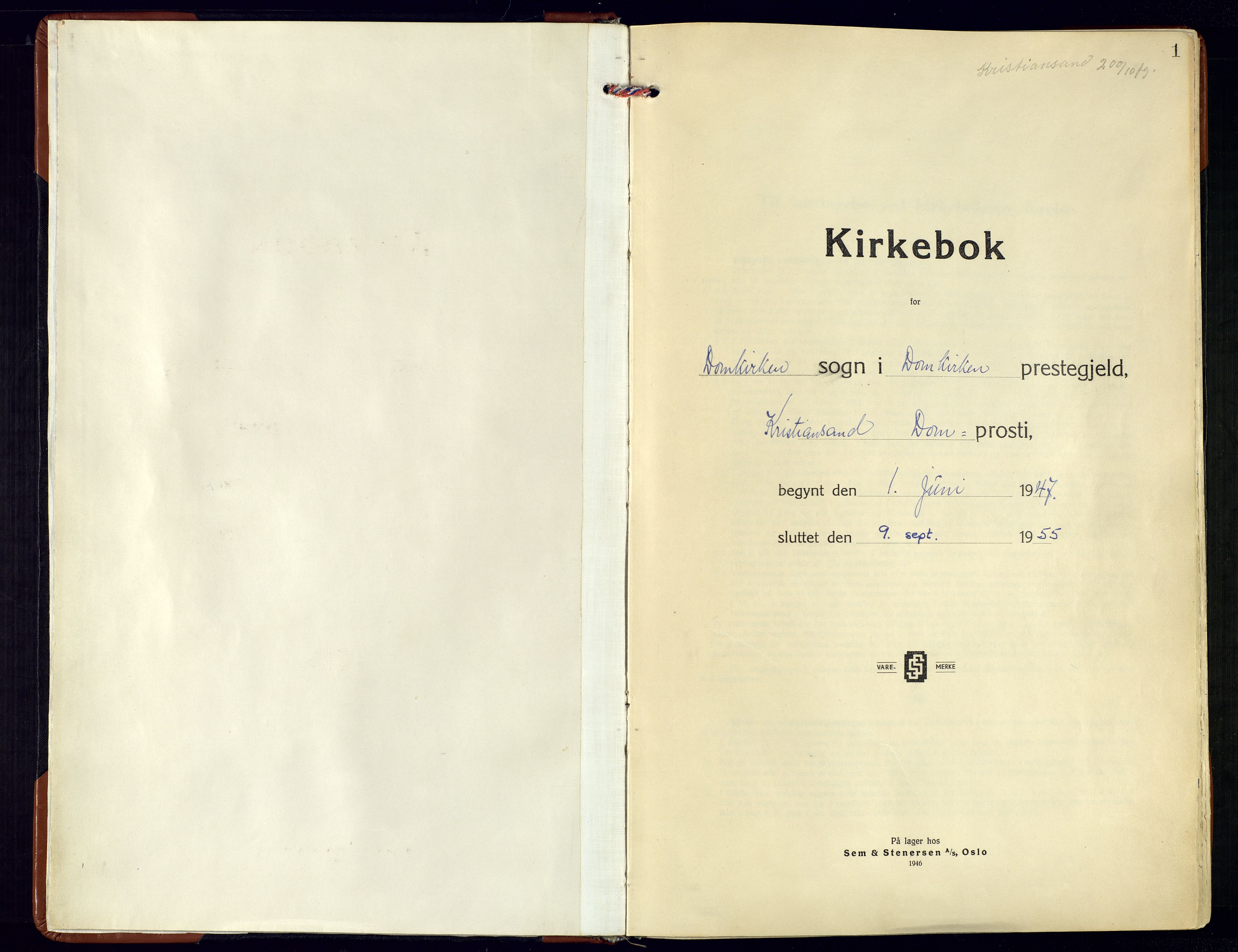 Kristiansand domprosti, AV/SAK-1112-0006/F/Fa/L0032: Parish register (official) no. A-31, 1947-1955, p. 1