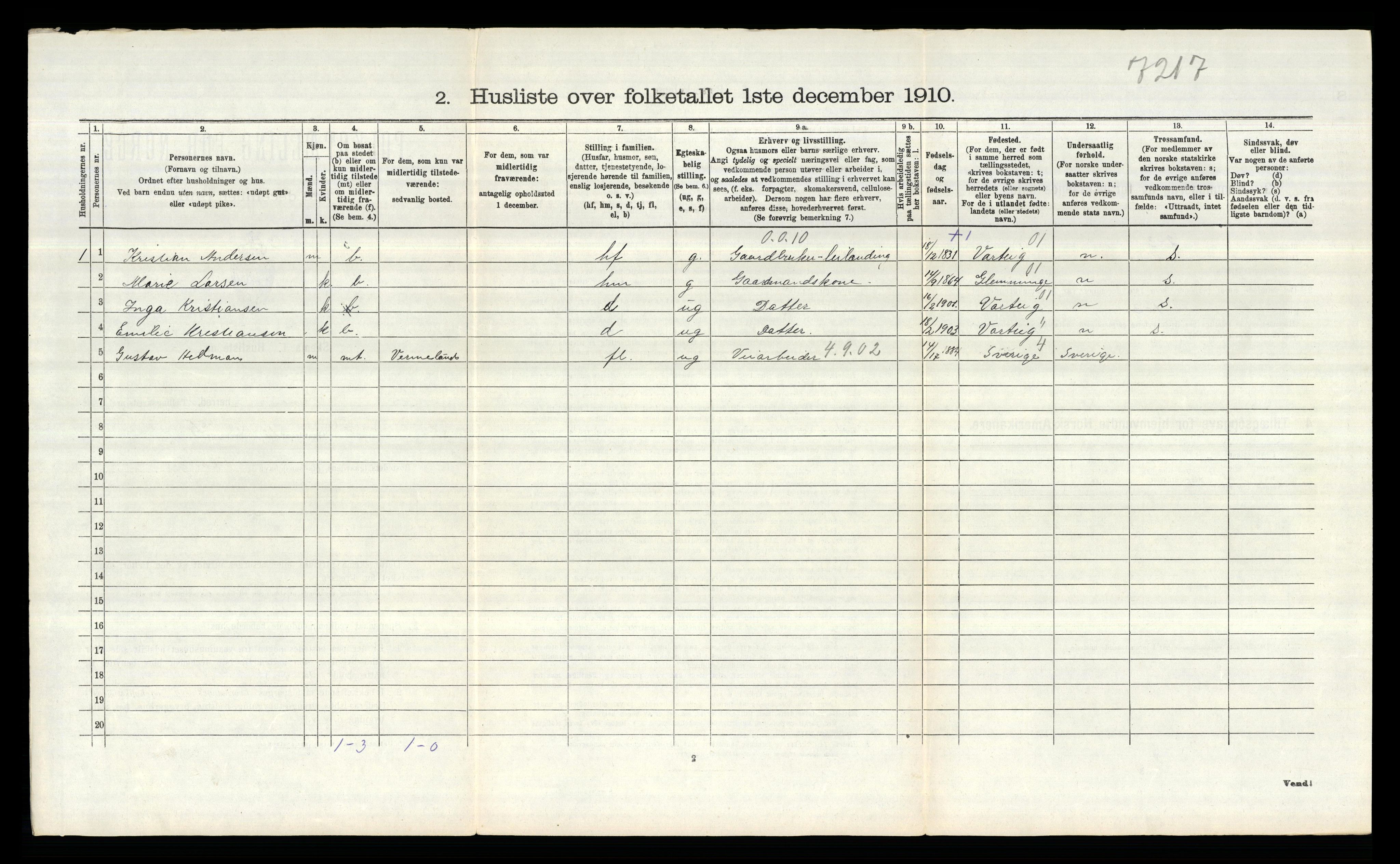 RA, 1910 census for Tune, 1910, p. 2213