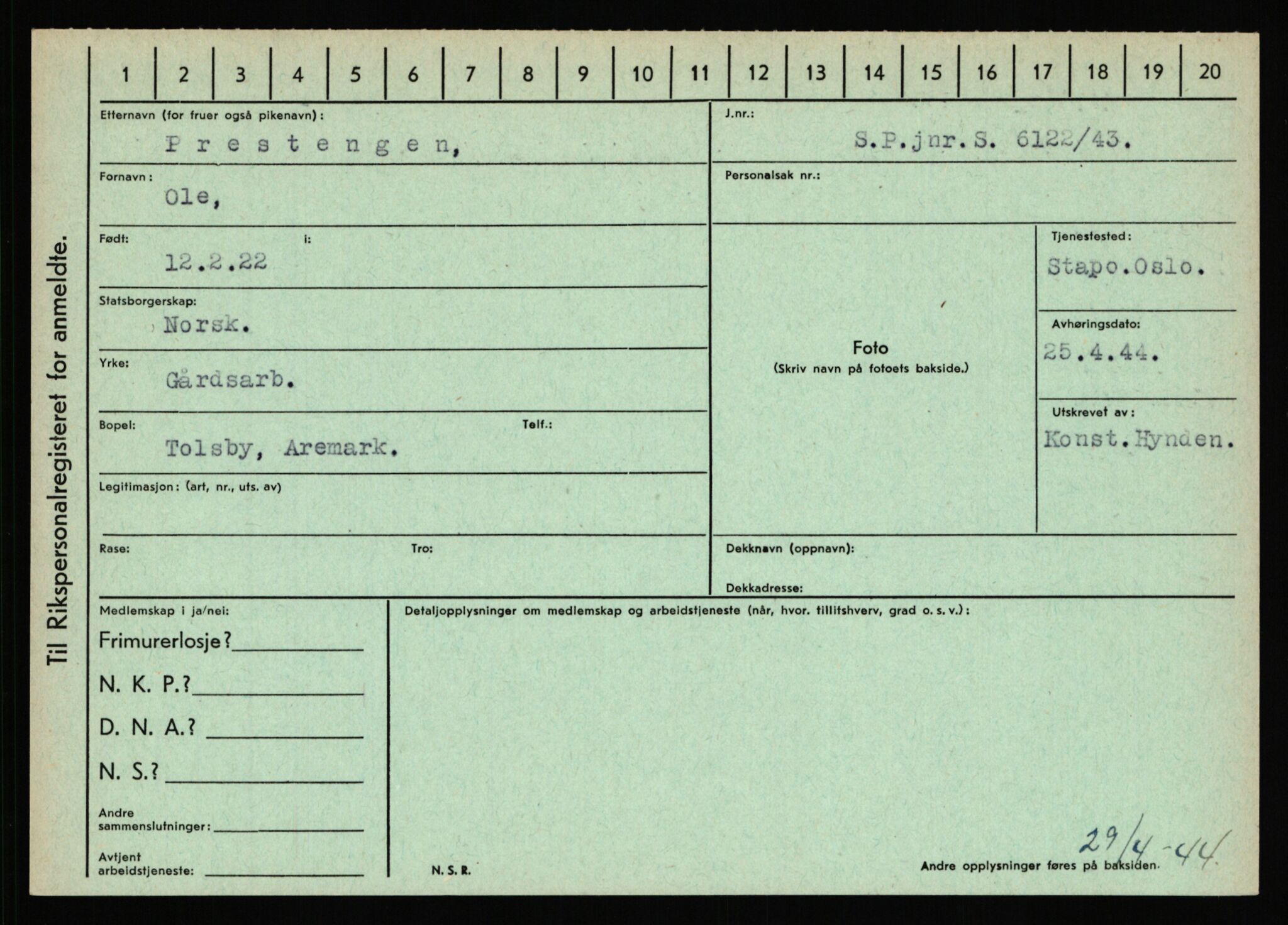 Statspolitiet - Hovedkontoret / Osloavdelingen, AV/RA-S-1329/C/Ca/L0012: Oanæs - Quistgaard	, 1943-1945, p. 4795