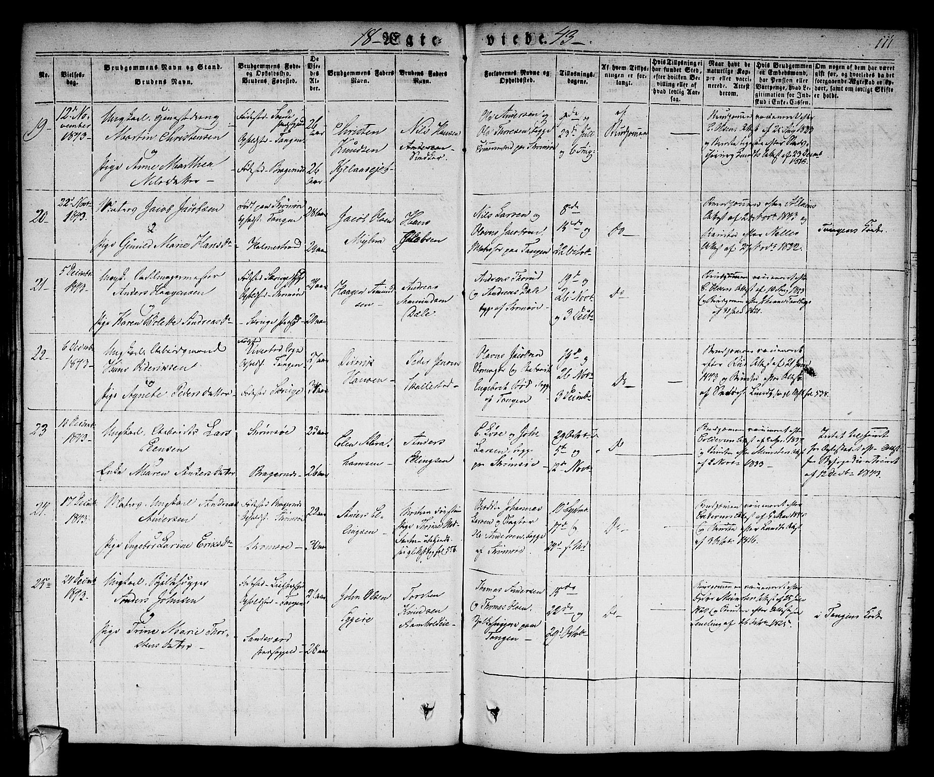 Strømsø kirkebøker, AV/SAKO-A-246/F/Fa/L0013: Parish register (official) no. I 13, 1830-1847, p. 111