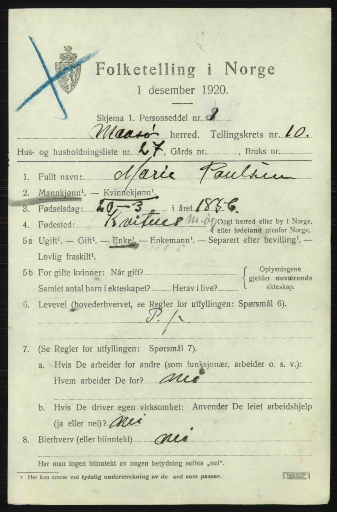 SATØ, 1920 census for Måsøy, 1920, p. 5046