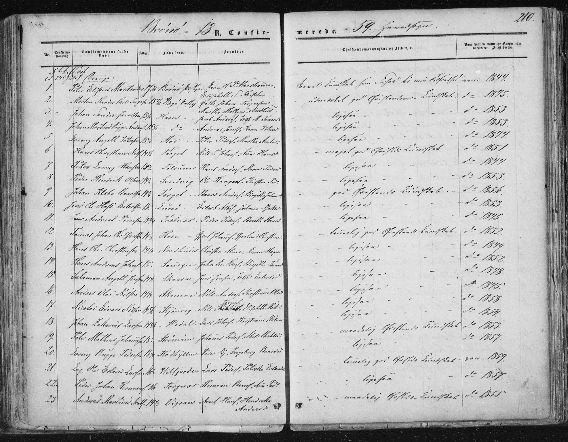 Ministerialprotokoller, klokkerbøker og fødselsregistre - Nordland, SAT/A-1459/813/L0198: Parish register (official) no. 813A08, 1834-1874, p. 210