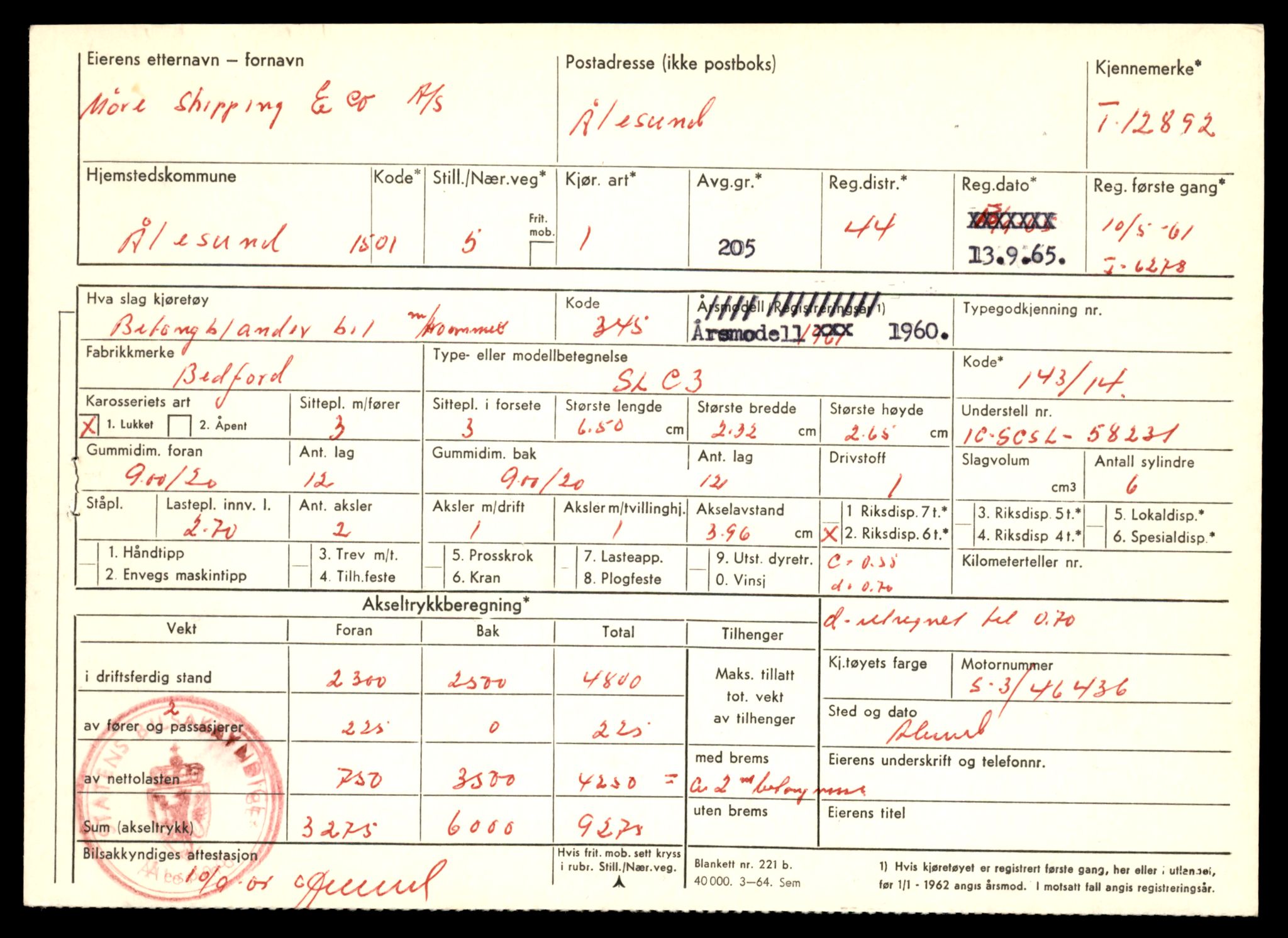 Møre og Romsdal vegkontor - Ålesund trafikkstasjon, AV/SAT-A-4099/F/Fe/L0036: Registreringskort for kjøretøy T 12831 - T 13030, 1927-1998, p. 1065