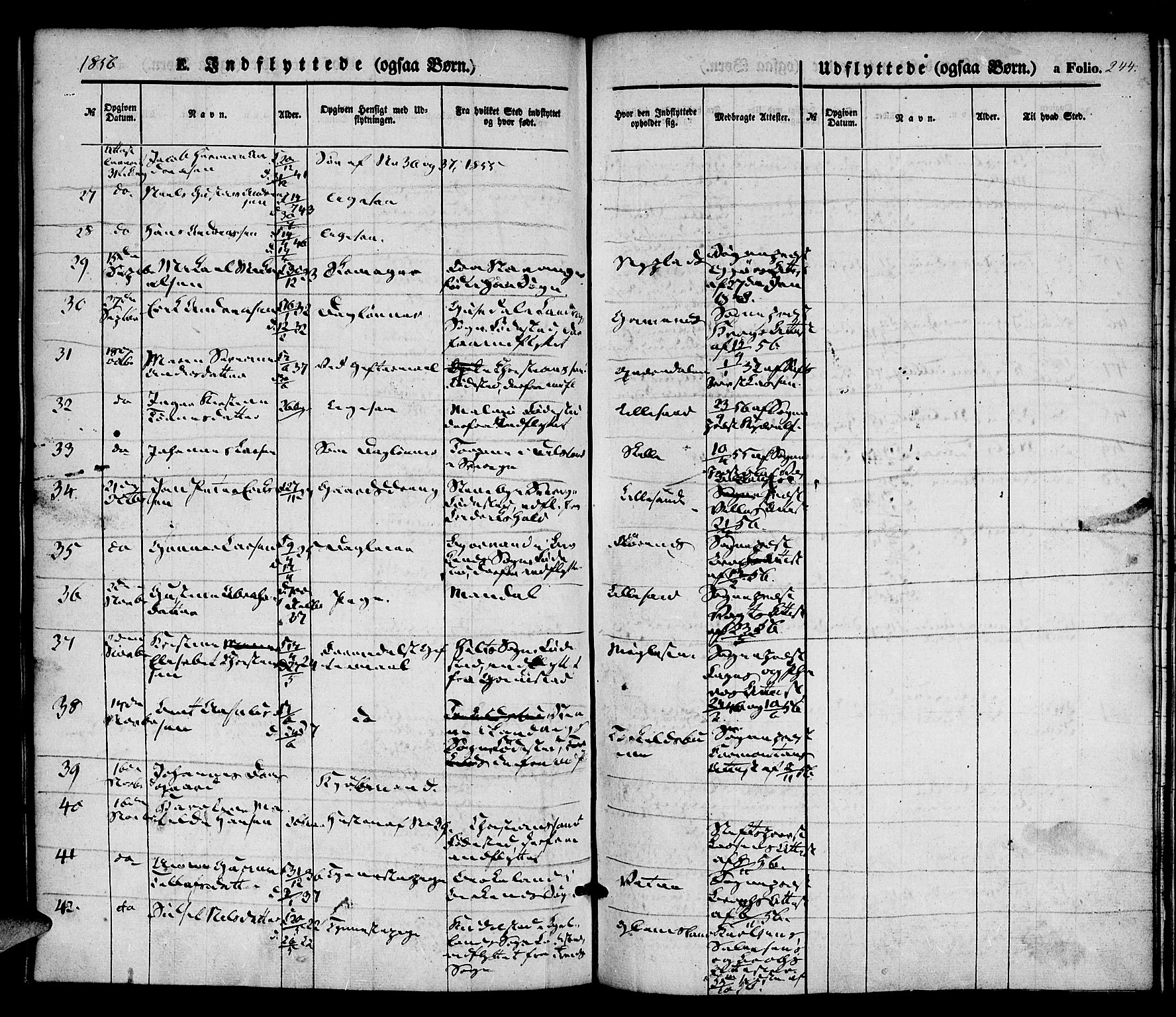 Vestre Moland sokneprestkontor, AV/SAK-1111-0046/F/Fa/Fab/L0006: Parish register (official) no. A 6, 1850-1858, p. 244