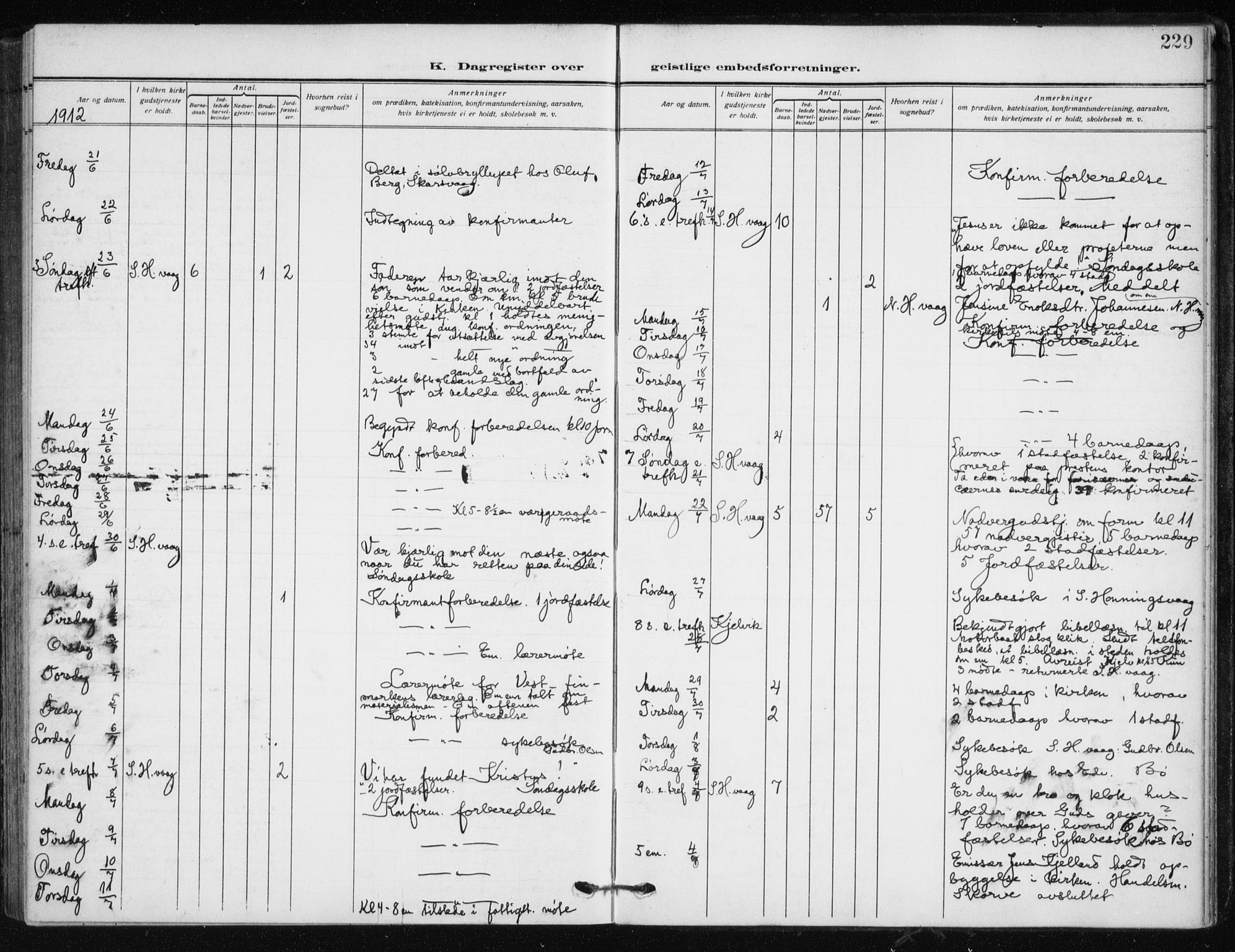 Kjelvik/Nordkapp sokneprestkontor, AV/SATØ-S-1350/H/Ha/L0001kirke: Parish register (official) no. 1, 1911-1919, p. 229