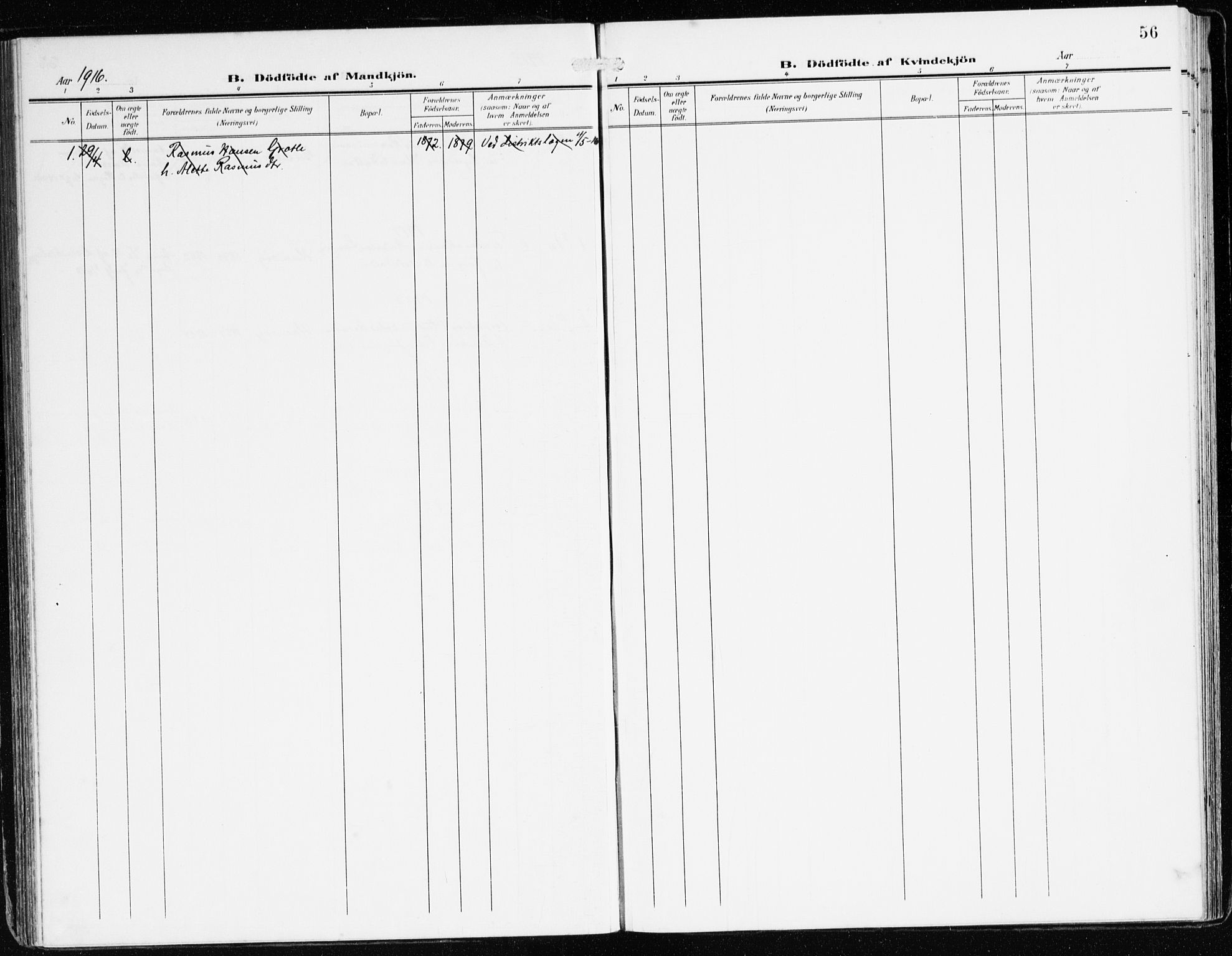 Bremanger sokneprestembete, SAB/A-82201/H/Haa/Haab/L0003: Parish register (official) no. B 3, 1908-1925, p. 56