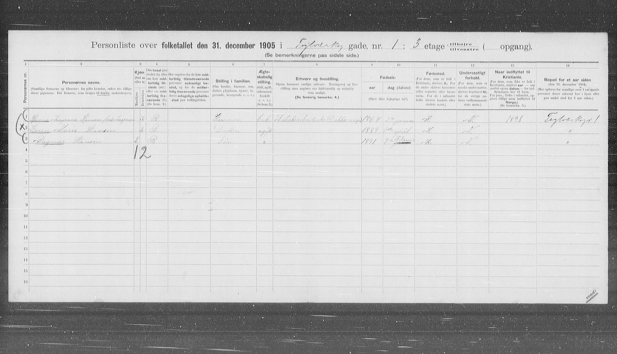 OBA, Municipal Census 1905 for Kristiania, 1905, p. 56040