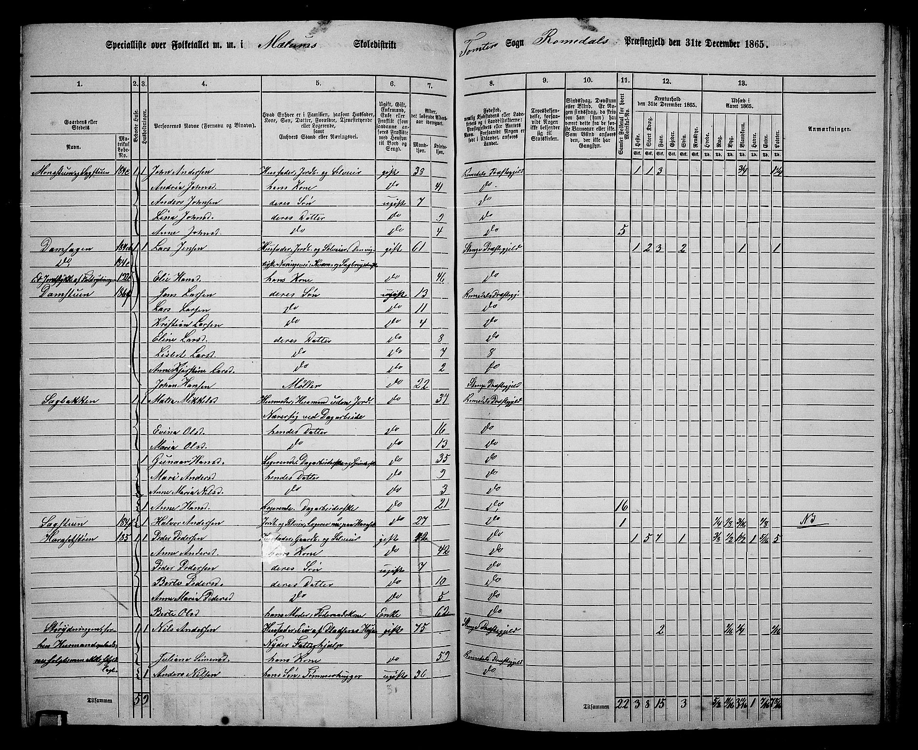 RA, 1865 census for Romedal, 1865, p. 157