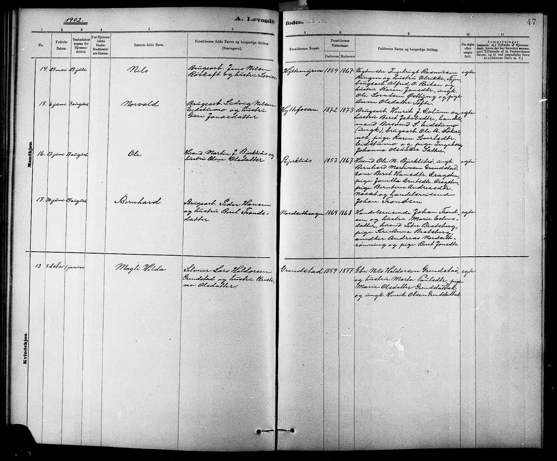 Ministerialprotokoller, klokkerbøker og fødselsregistre - Sør-Trøndelag, AV/SAT-A-1456/618/L0452: Parish register (copy) no. 618C03, 1884-1906, p. 47