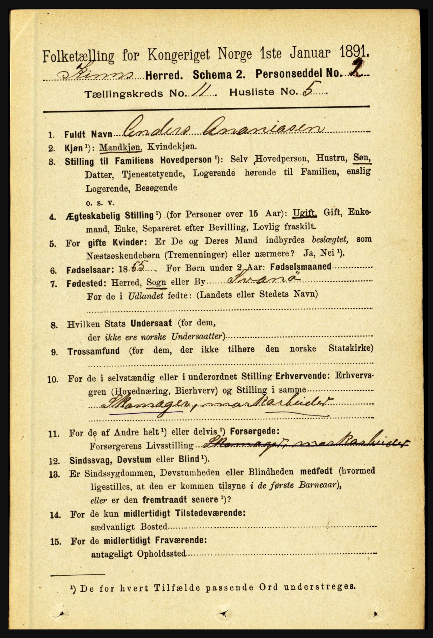 RA, 1891 census for 1437 Kinn, 1891, p. 4088