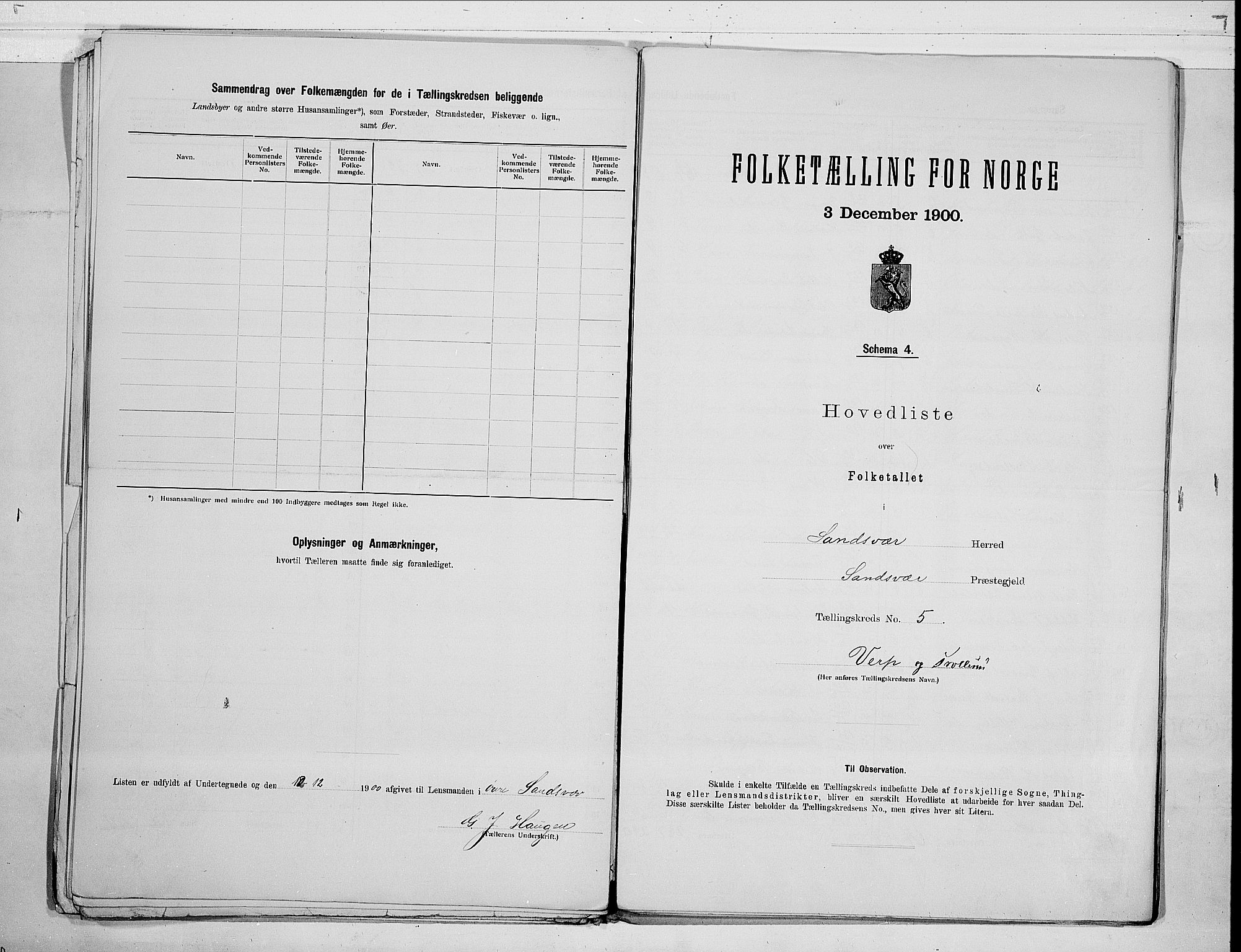 RA, 1900 census for Sandsvær, 1900, p. 12