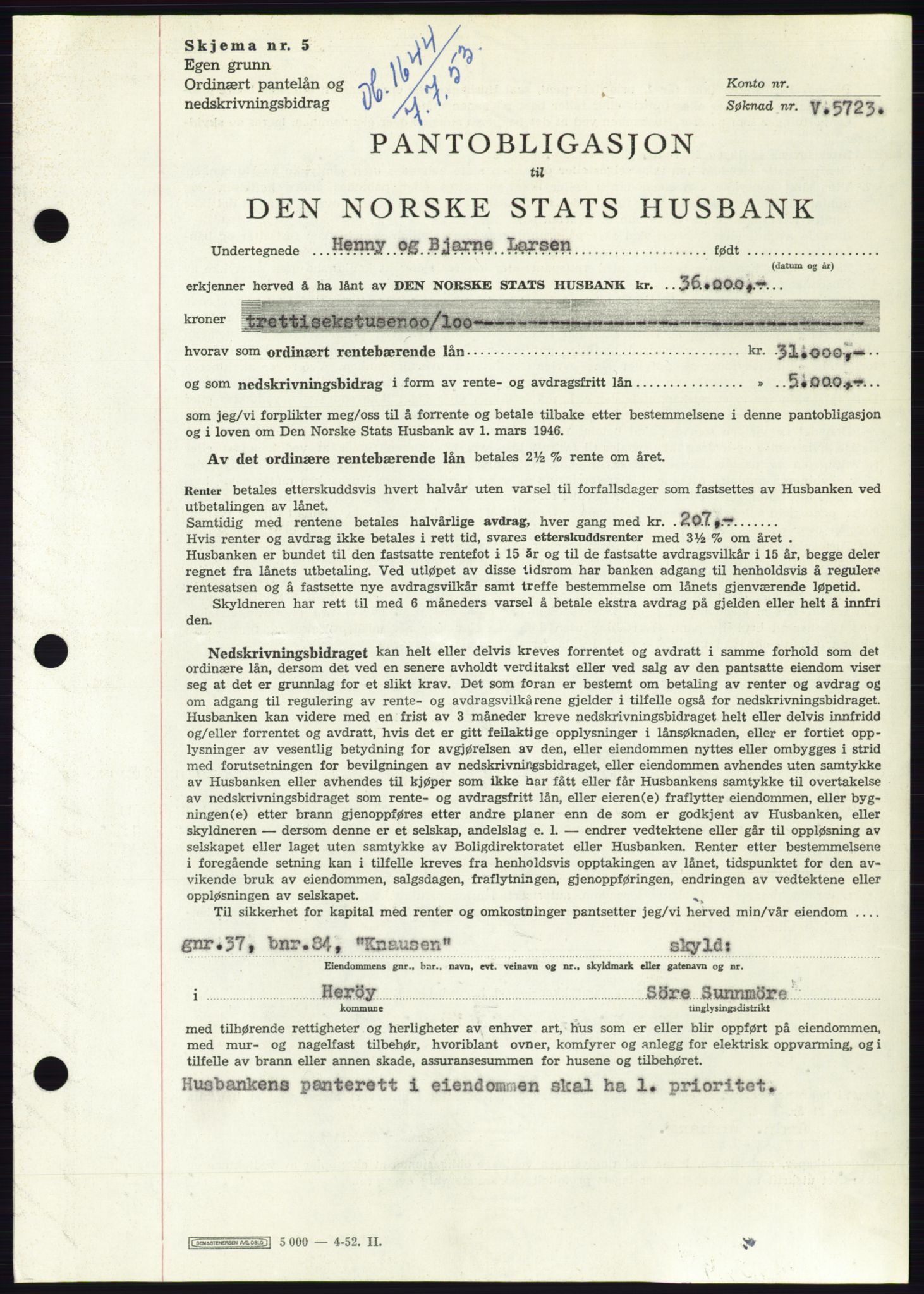 Søre Sunnmøre sorenskriveri, SAT/A-4122/1/2/2C/L0123: Mortgage book no. 11B, 1953-1953, Diary no: : 1644/1953