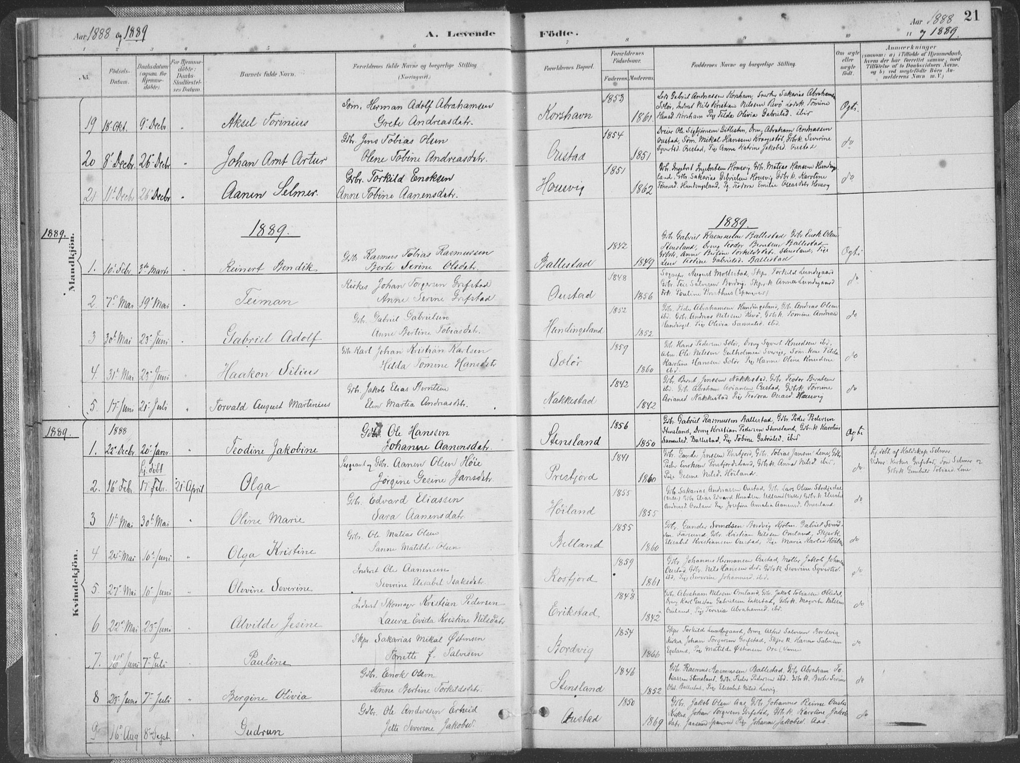 Lyngdal sokneprestkontor, SAK/1111-0029/F/Fa/Faa/L0004: Parish register (official) no. A 4, 1883-1904, p. 21