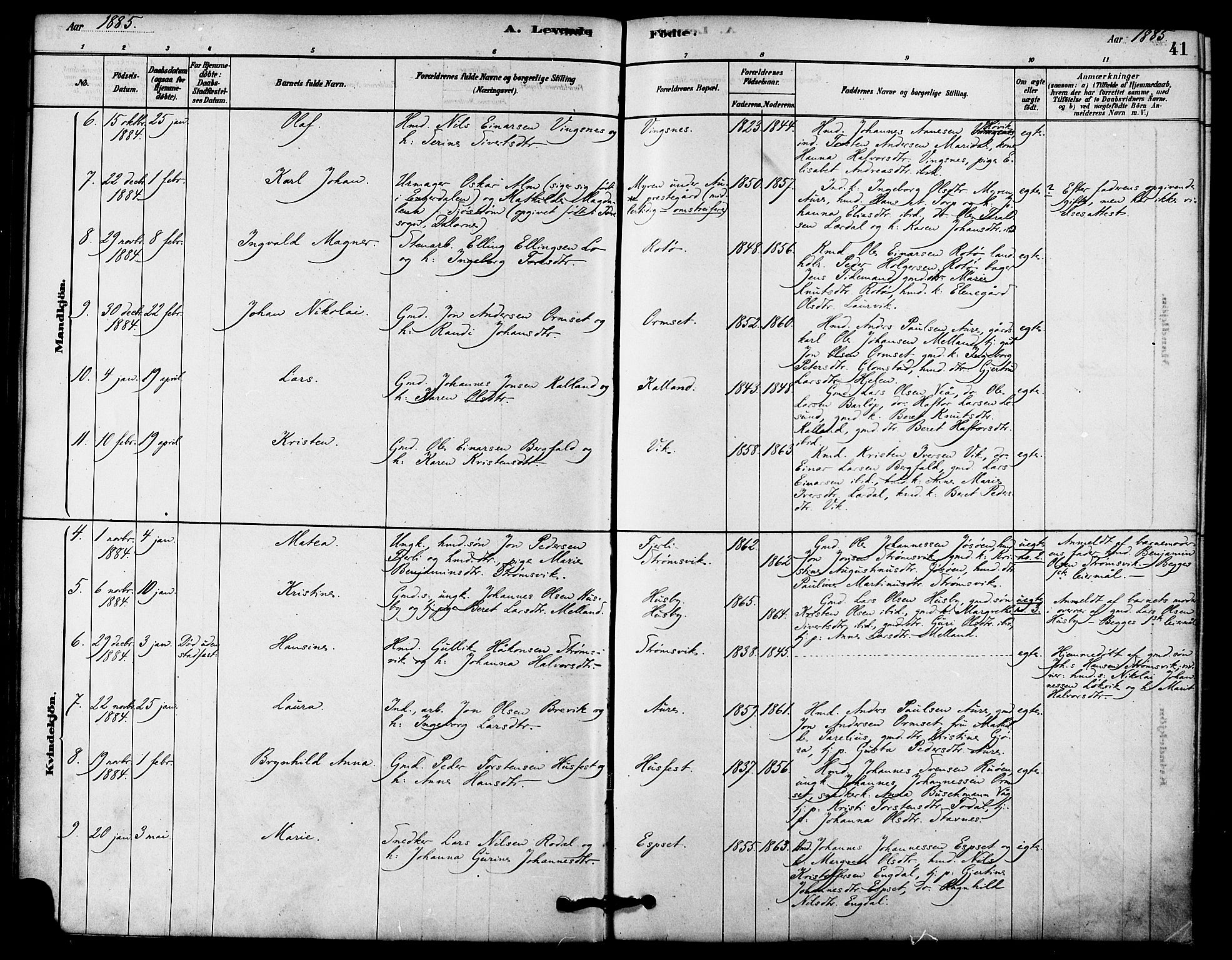 Ministerialprotokoller, klokkerbøker og fødselsregistre - Møre og Romsdal, AV/SAT-A-1454/578/L0906: Parish register (official) no. 578A05, 1878-1886, p. 41