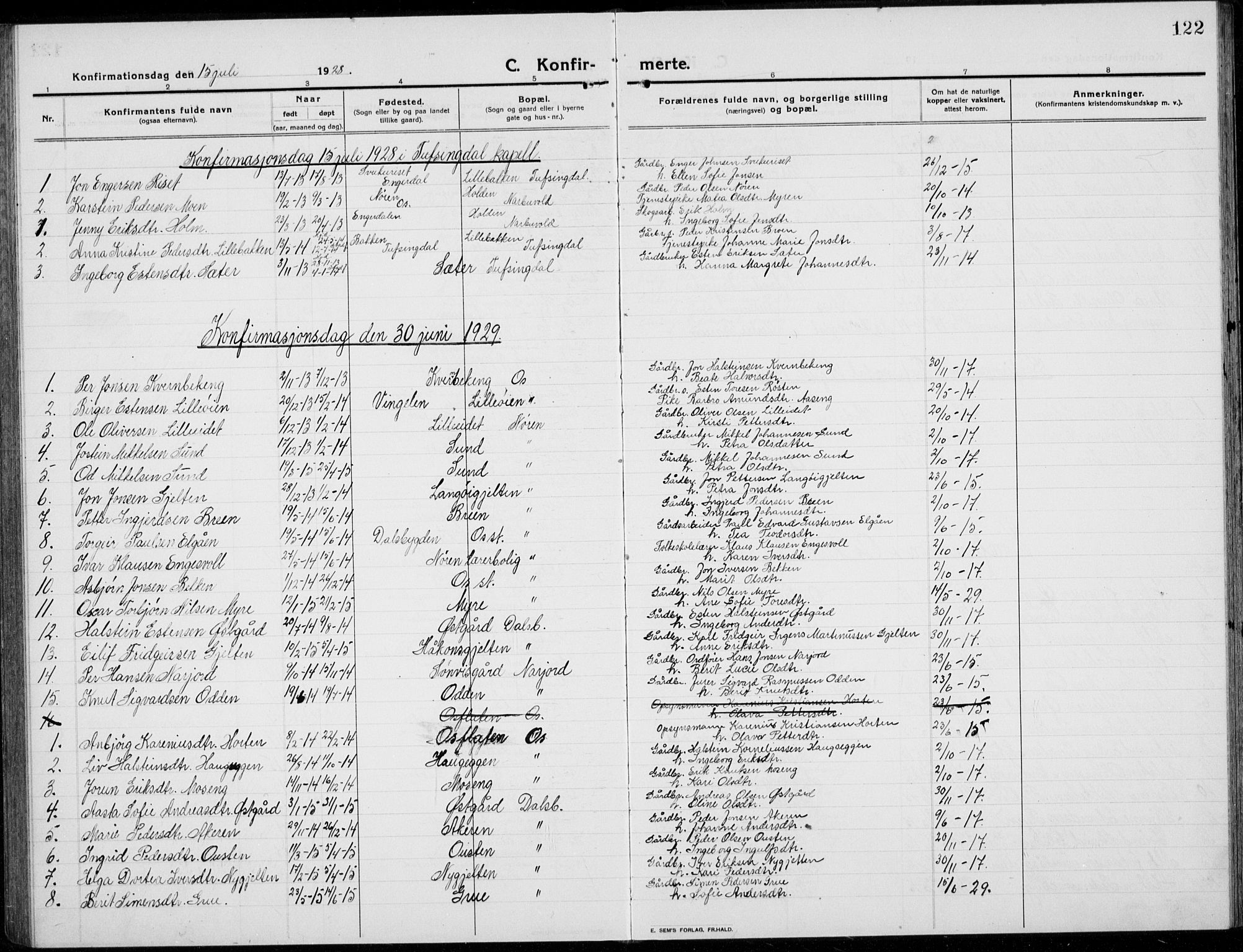 Tolga prestekontor, SAH/PREST-062/L/L0014: Parish register (copy) no. 14, 1913-1936, p. 122