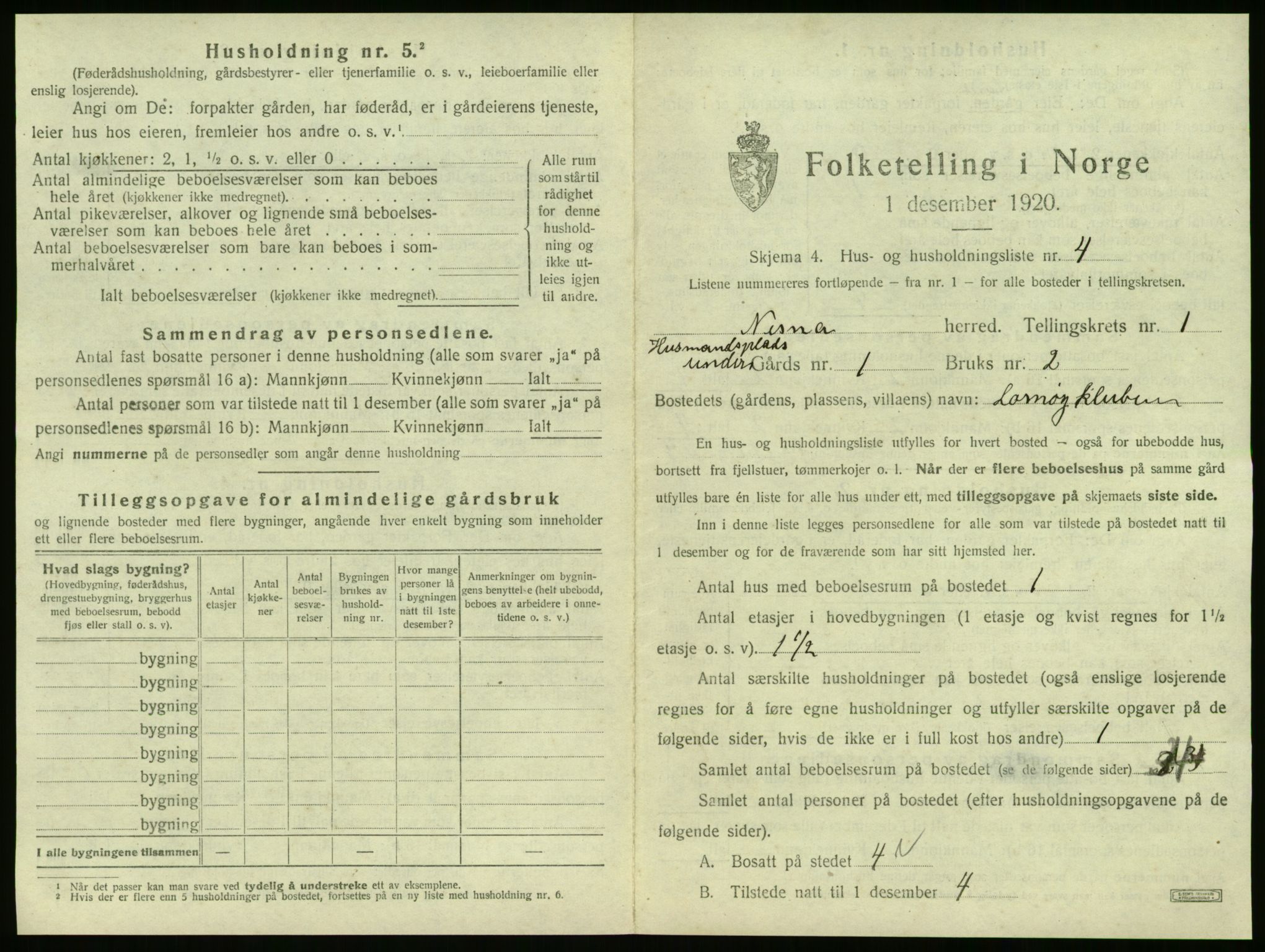 SAT, 1920 census for Nesna, 1920, p. 41