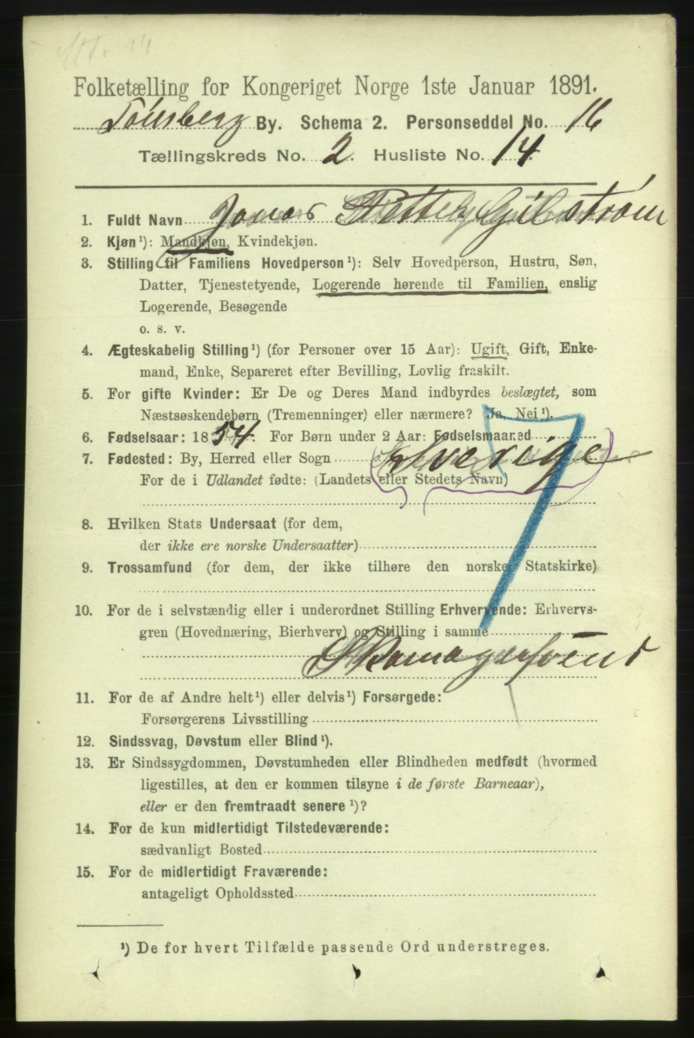 RA, 1891 census for 0705 Tønsberg, 1891, p. 1671