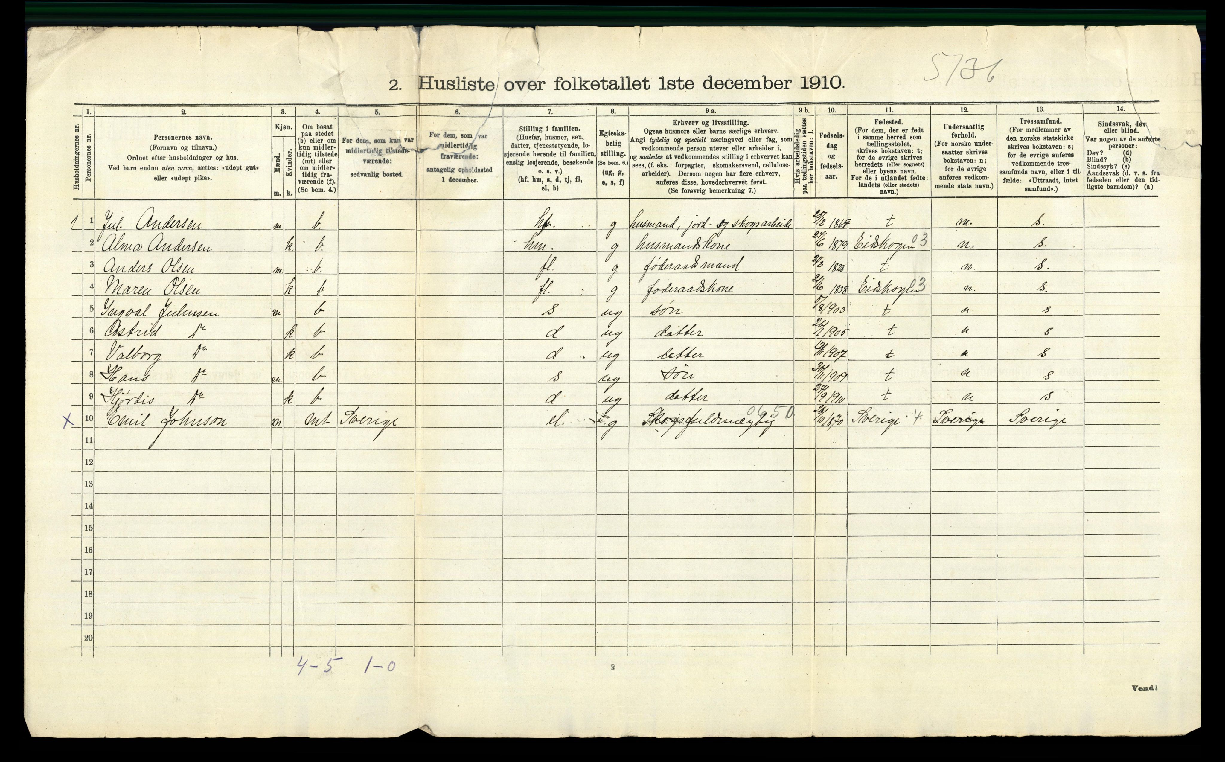 RA, 1910 census for Aurskog, 1910, p. 44