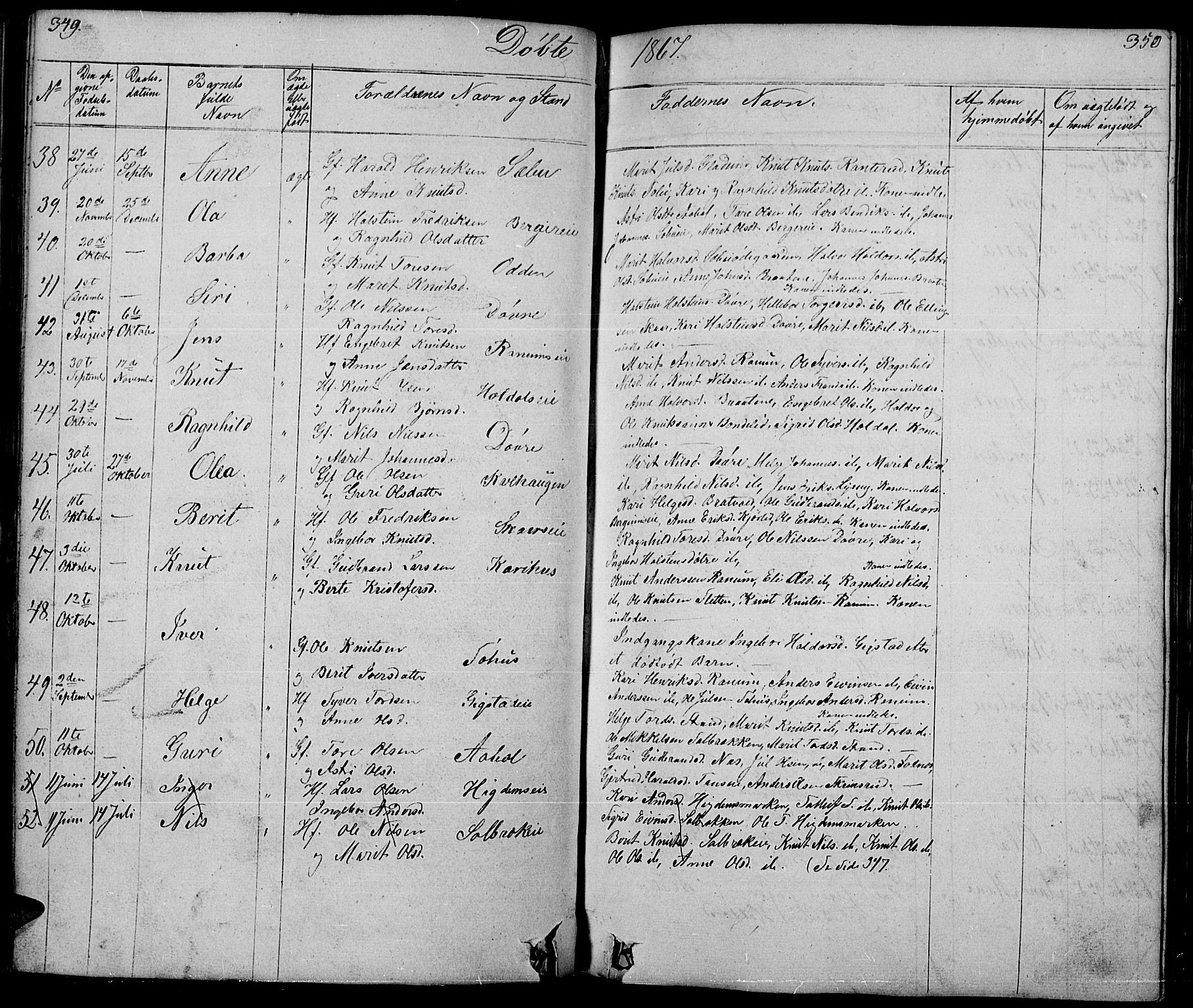 Nord-Aurdal prestekontor, SAH/PREST-132/H/Ha/Hab/L0001: Parish register (copy) no. 1, 1834-1887, p. 349-350