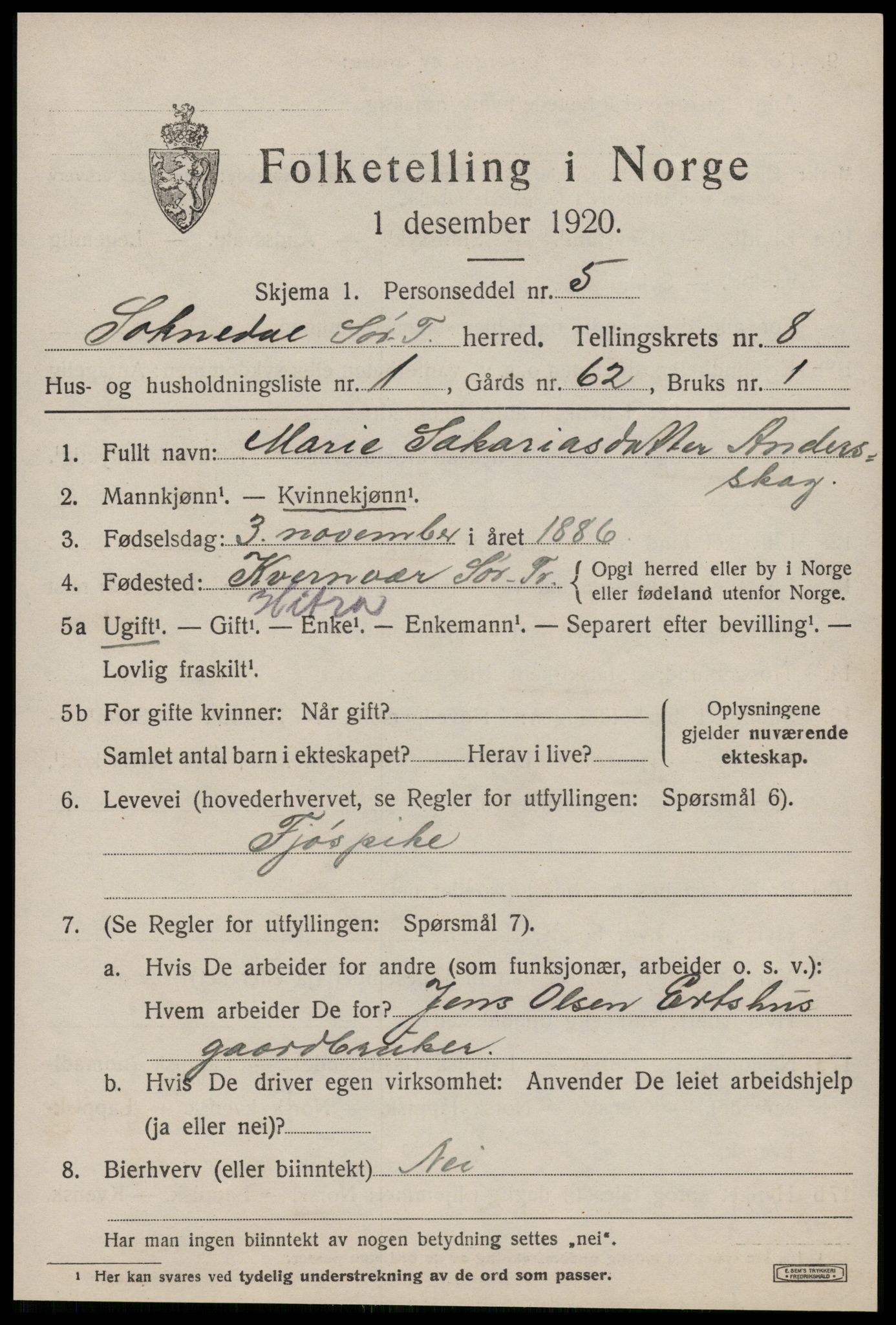 SAT, 1920 census for Soknedal, 1920, p. 3990