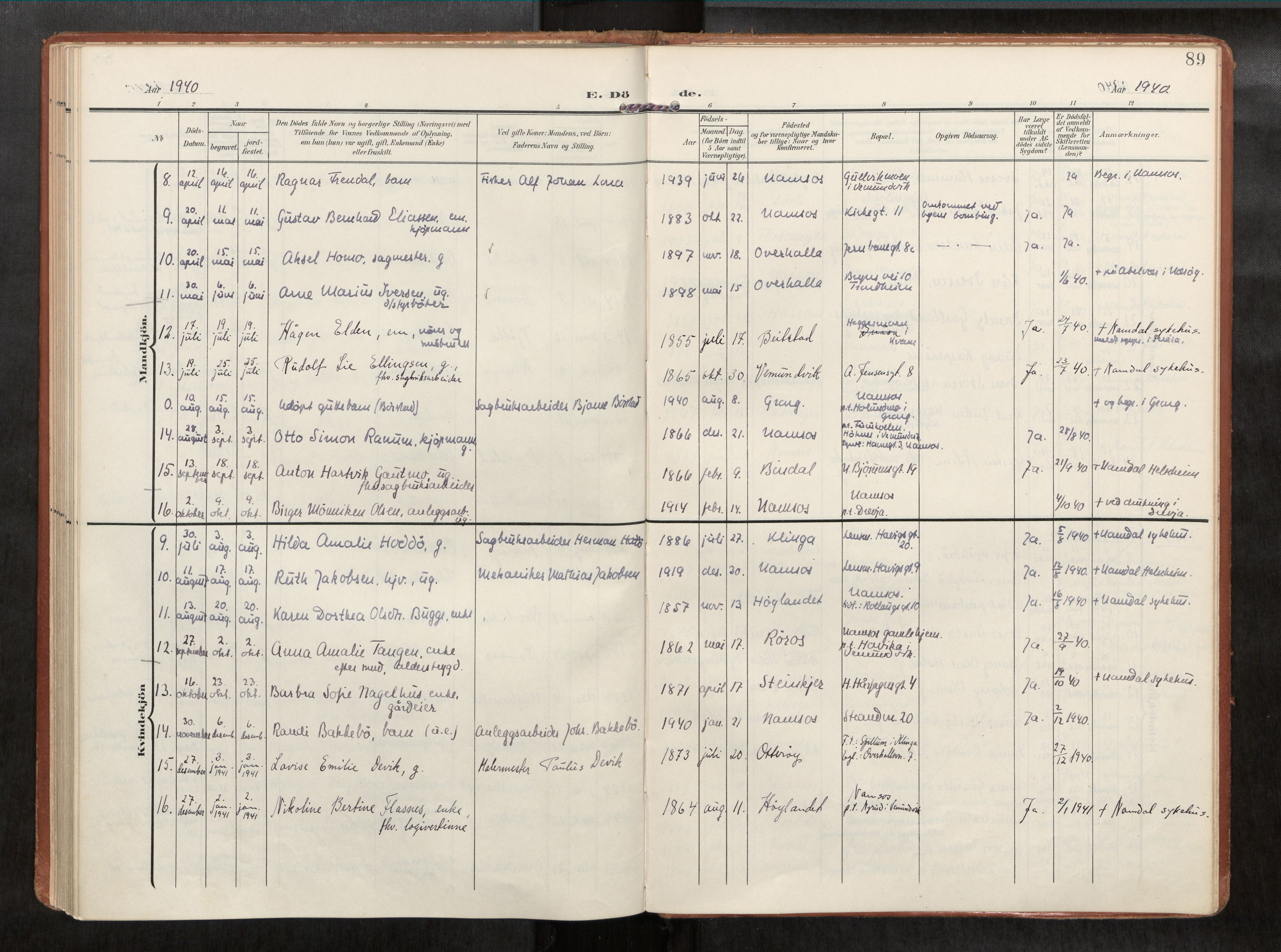 Ministerialprotokoller, klokkerbøker og fødselsregistre - Nord-Trøndelag, AV/SAT-A-1458/768/L0579b: Parish register (official) no. 768A15, 1908-1945, p. 89