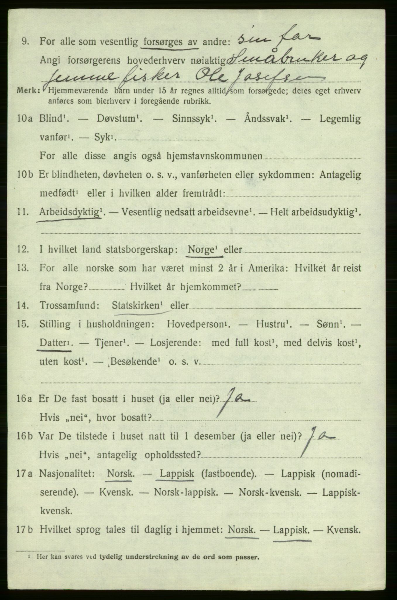 SATØ, 1920 census for Kistrand, 1920, p. 1517