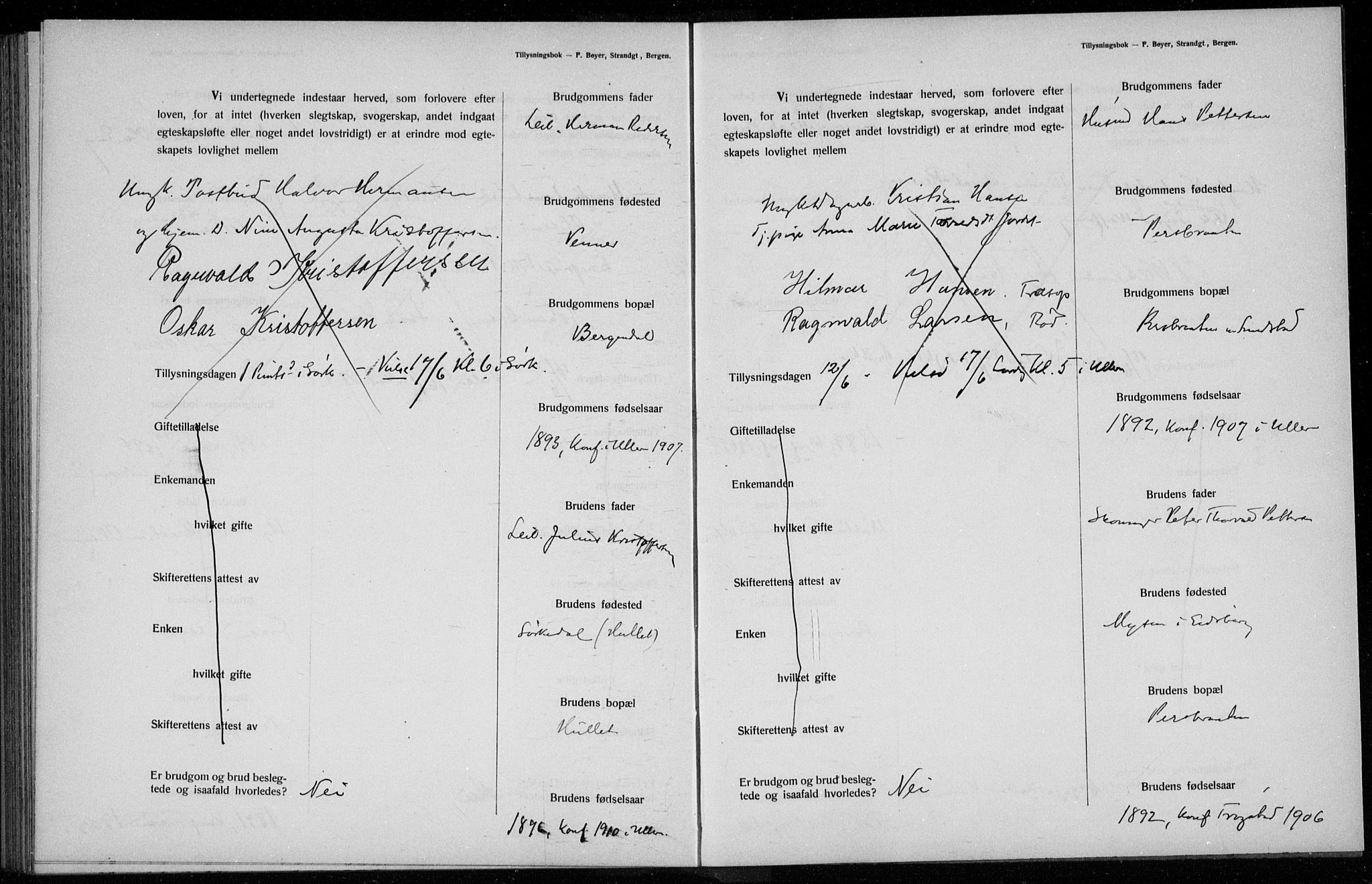 Ullern prestekontor Kirkebøker, AV/SAO-A-10740/H/L0001: Banns register no. 1, 1911-1916