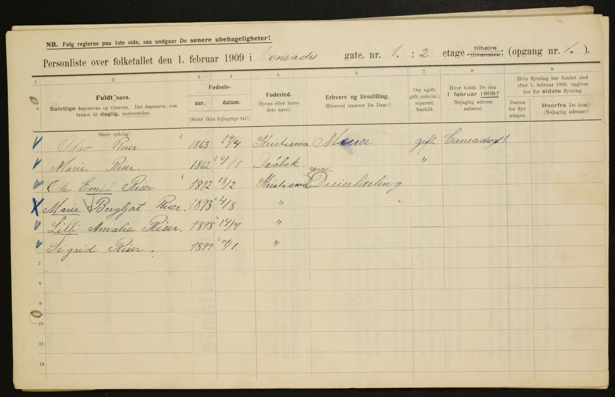 OBA, Municipal Census 1909 for Kristiania, 1909, p. 12052