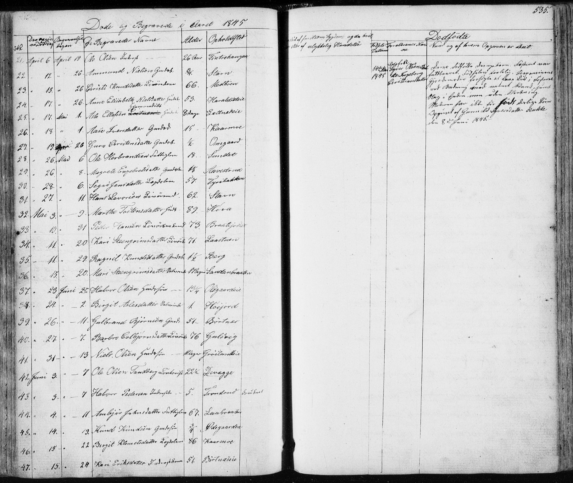 Nes kirkebøker, SAKO/A-236/F/Fa/L0009: Parish register (official) no. 9, 1834-1863, p. 535